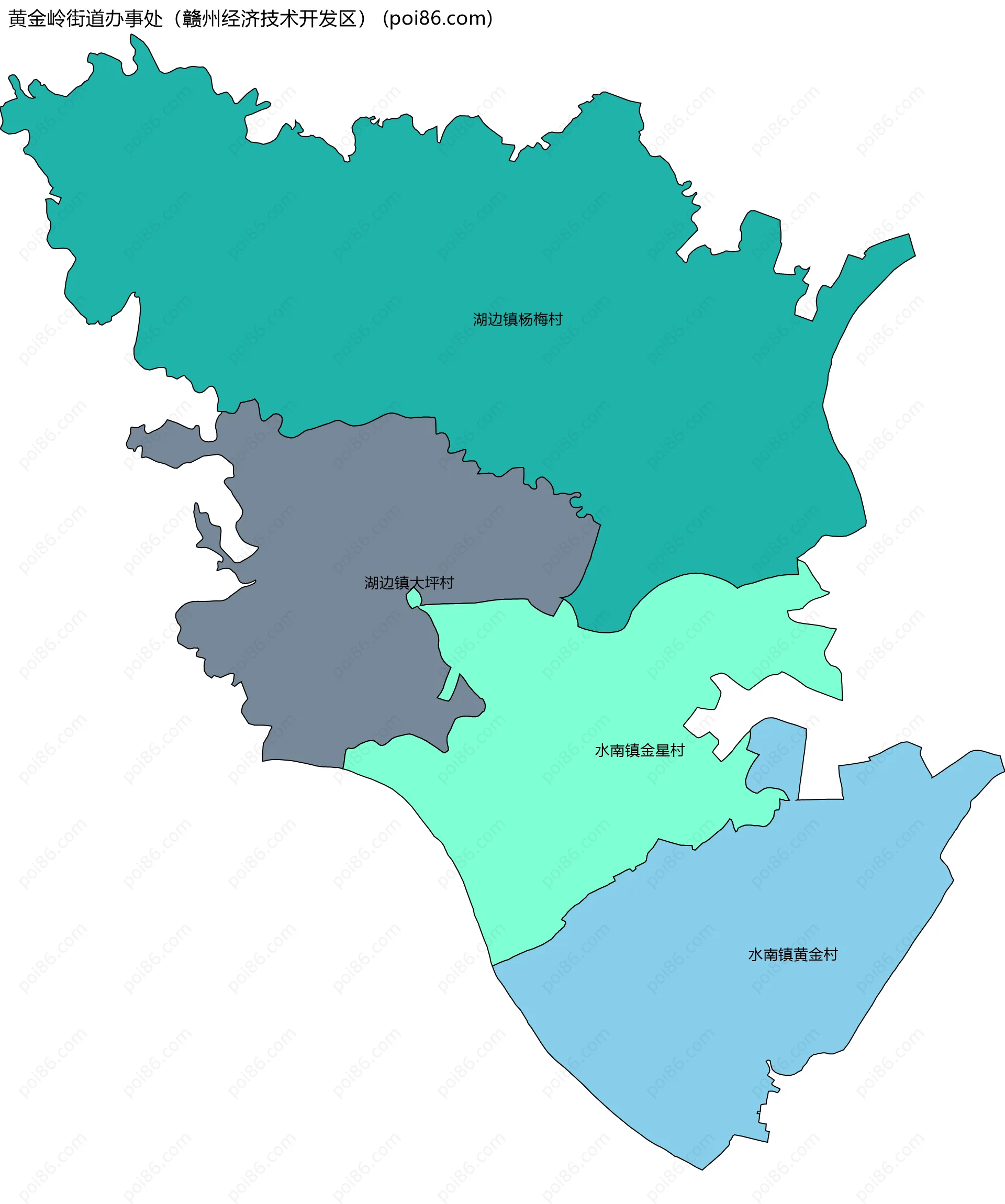 黄金岭街道办事处（赣州经济技术开发区）边界地图(五级行政区划)