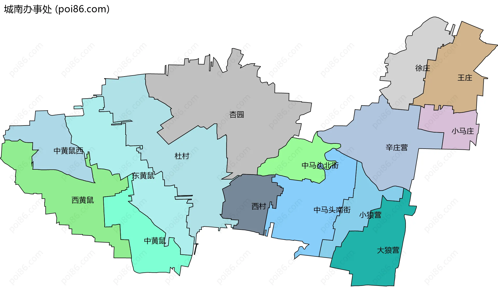 城南办事处边界地图(五级行政区划)