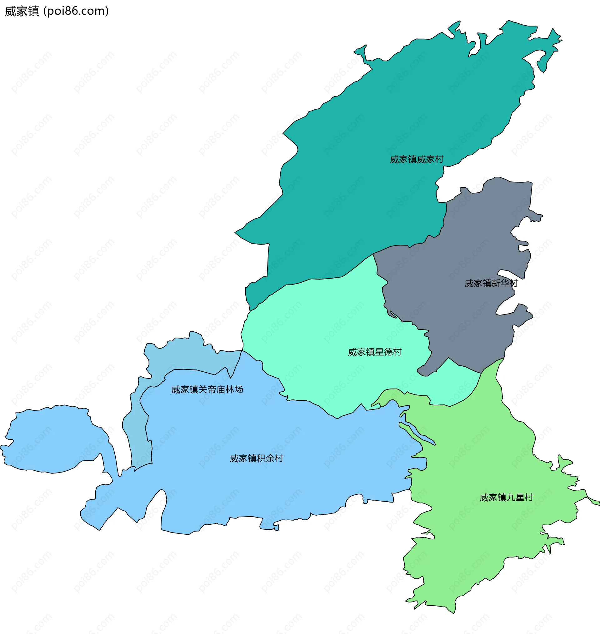 威家镇边界地图(五级行政区划)