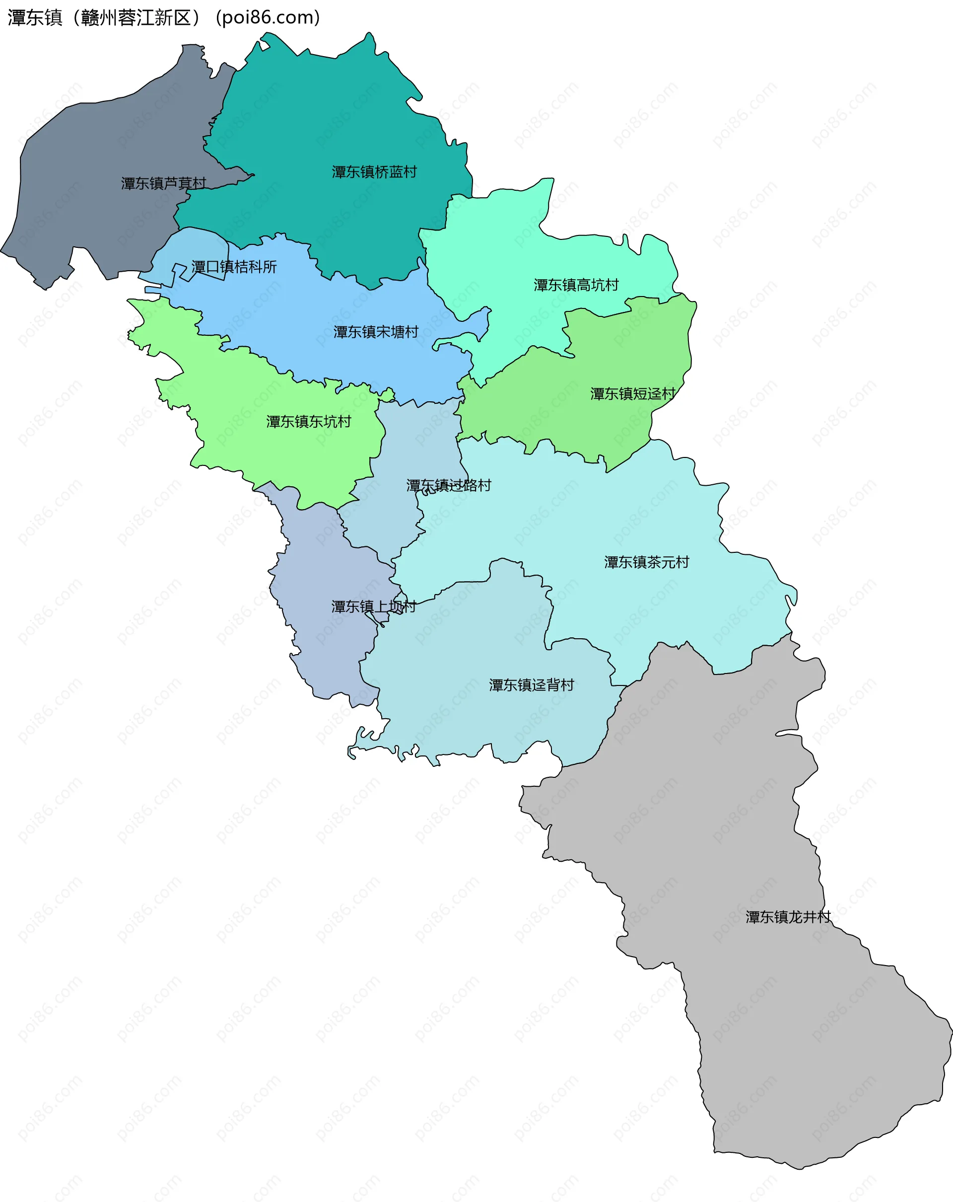 潭东镇（赣州蓉江新区）边界地图(五级行政区划)