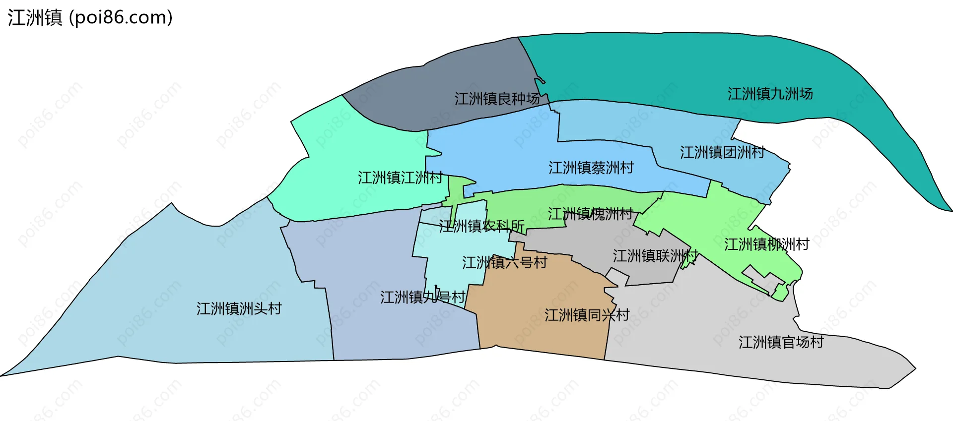 江洲镇边界地图(五级行政区划)
