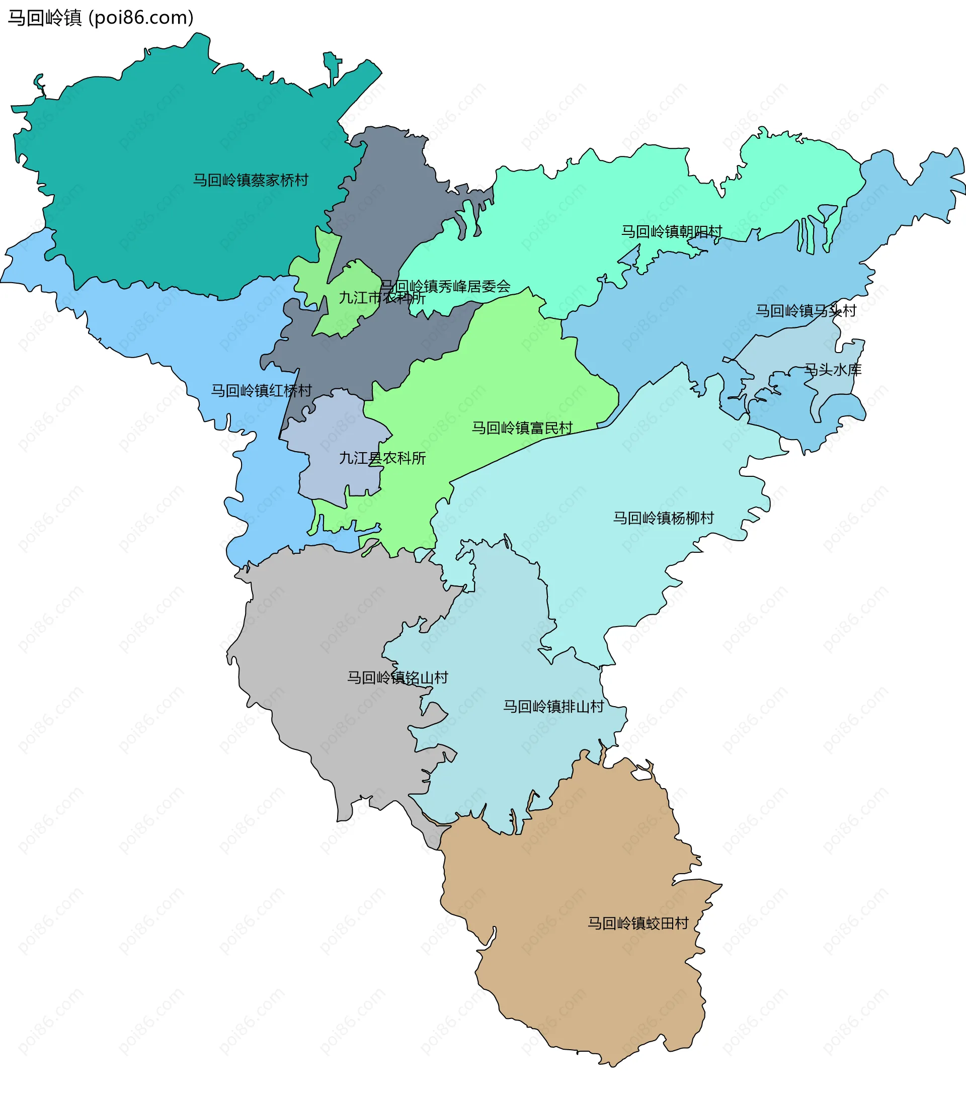 马回岭镇边界地图(五级行政区划)