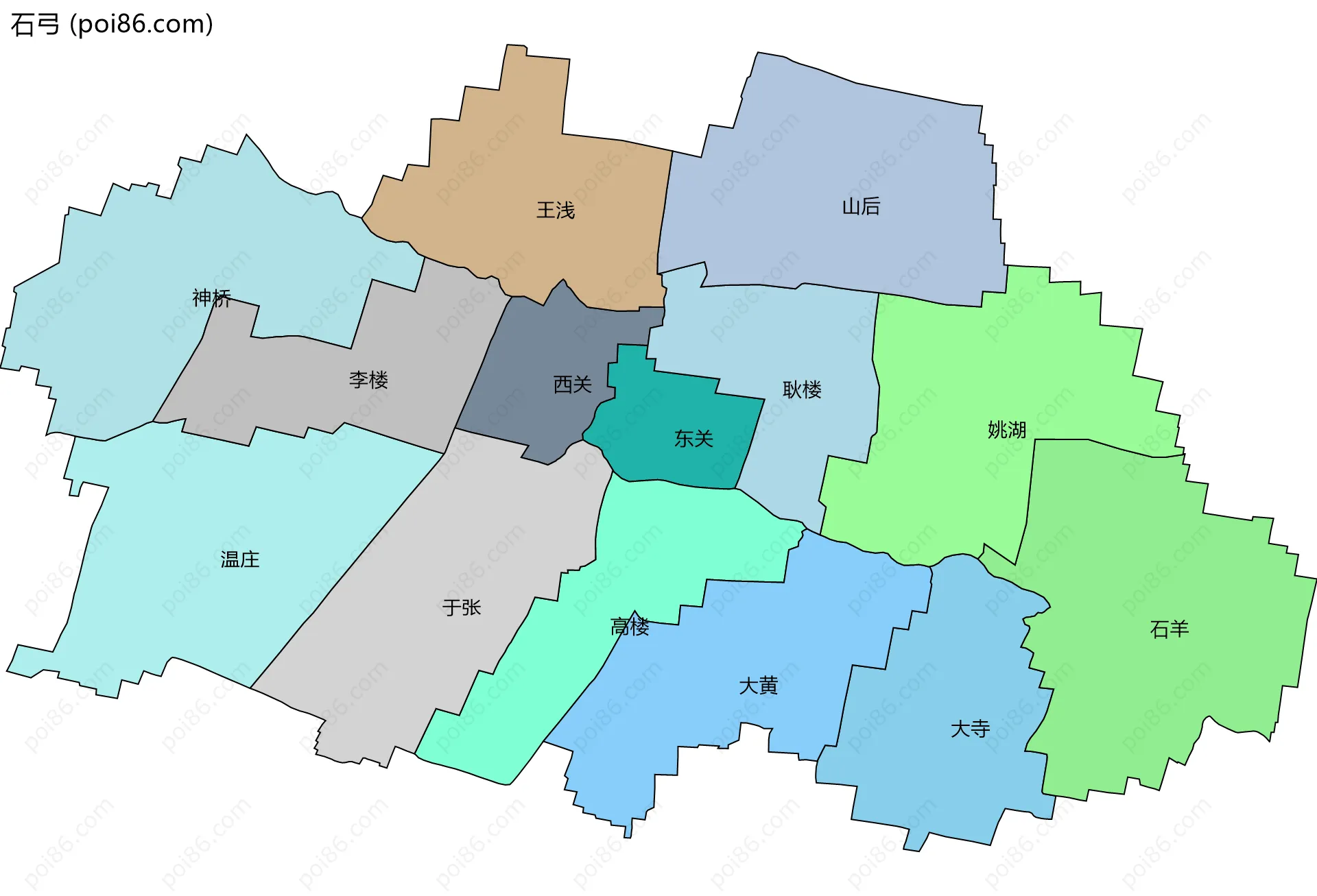 石弓边界地图(五级行政区划)