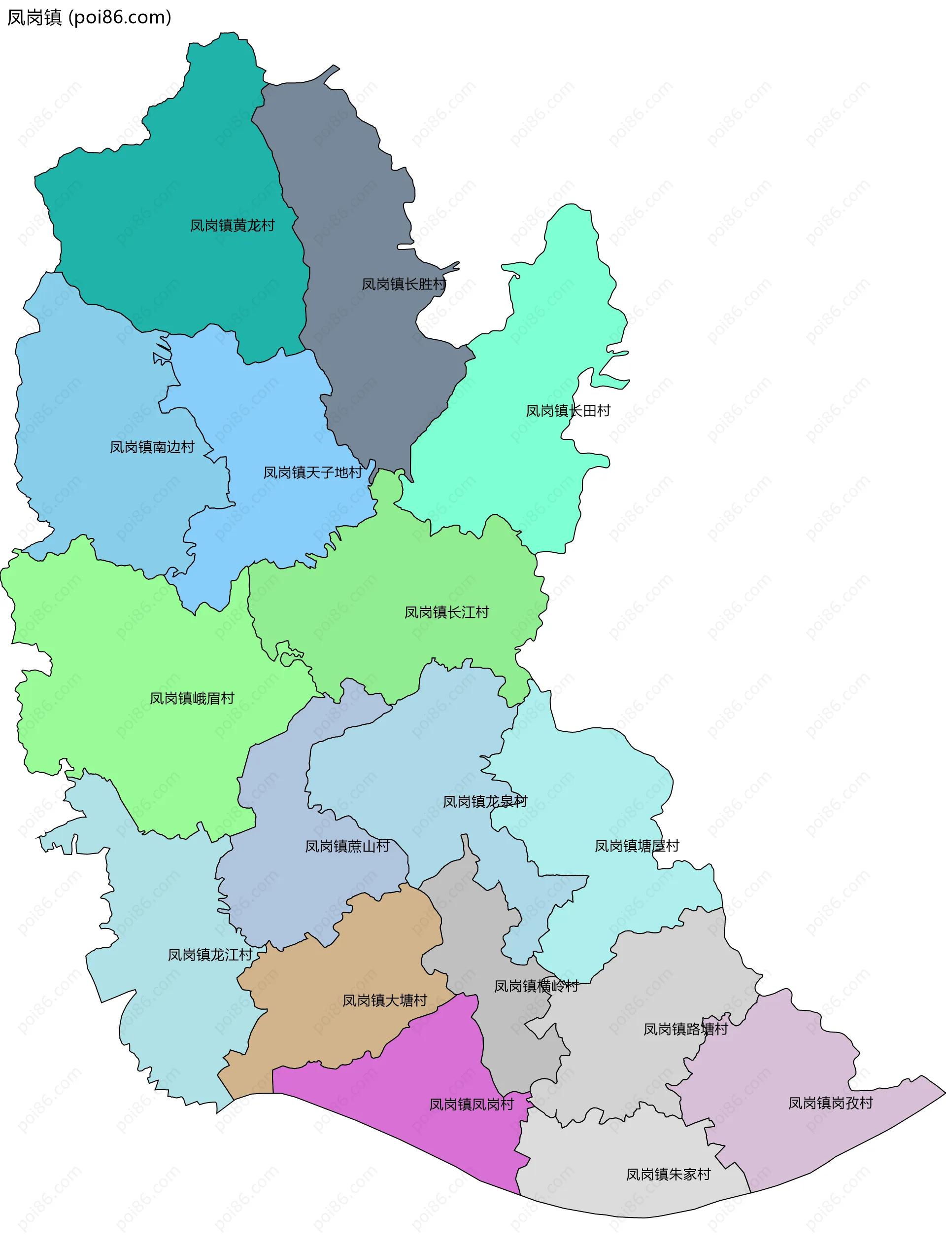 凤岗镇边界地图(五级行政区划)