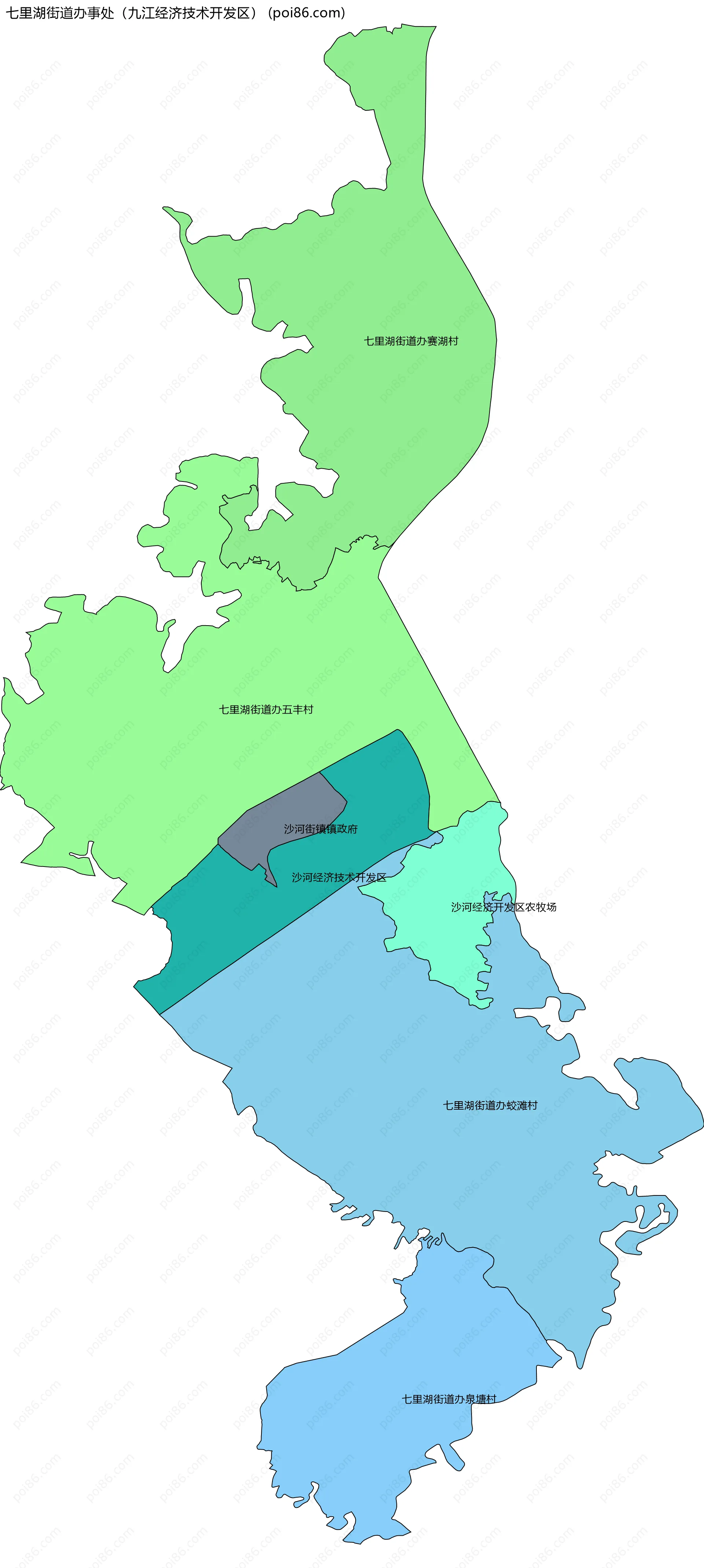 七里湖街道办事处（九江经济技术开发区）边界地图(五级行政区划)