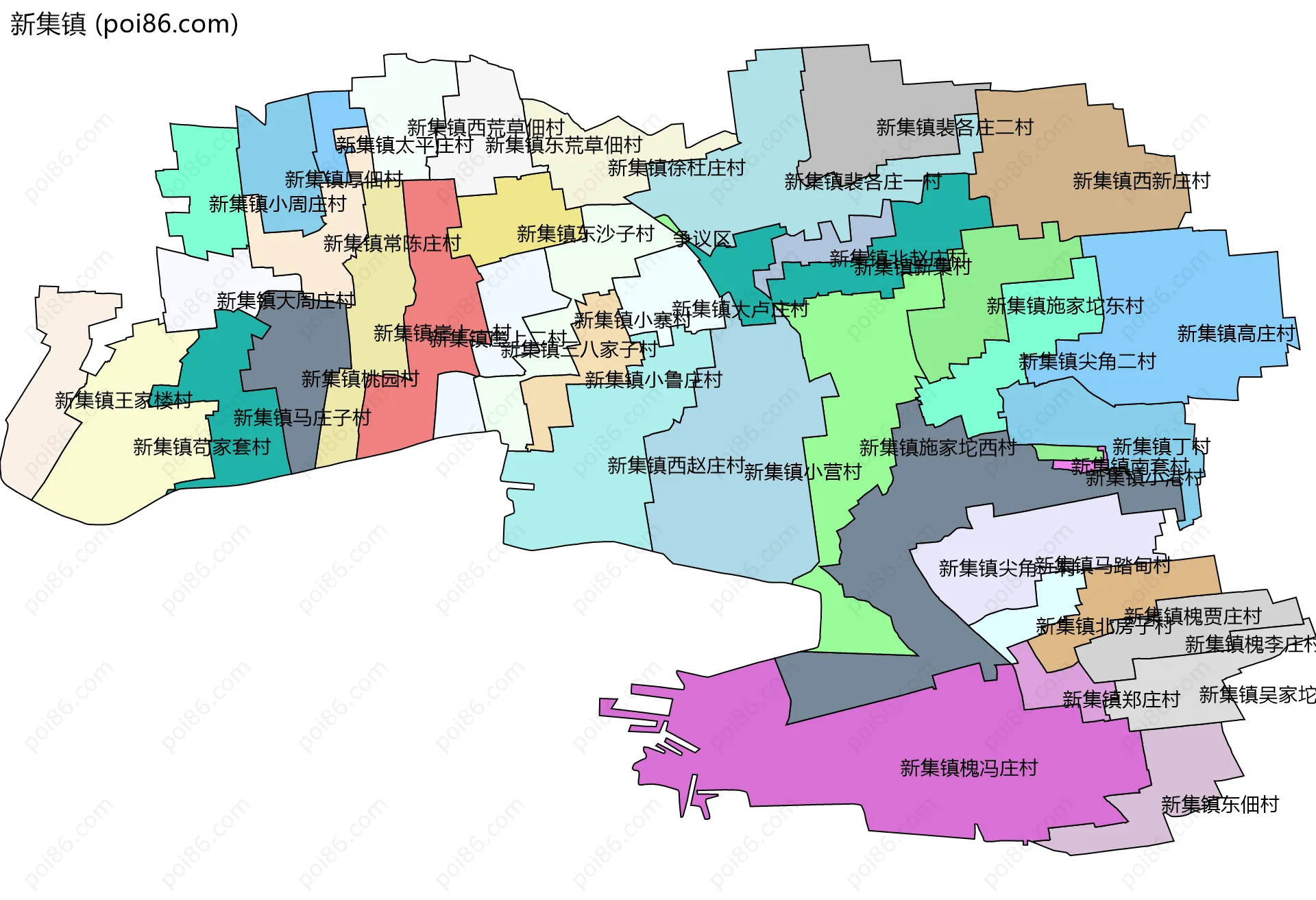 新集镇边界地图(五级行政区划)