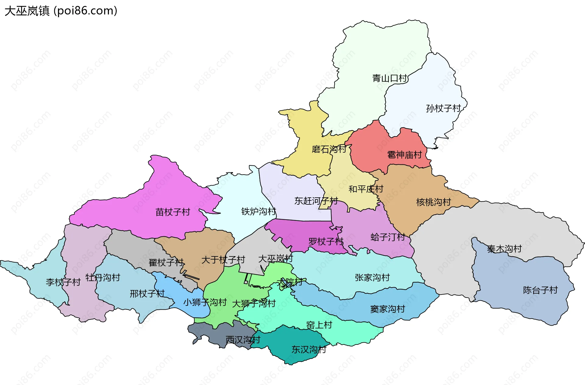 大巫岚镇边界地图(五级行政区划)