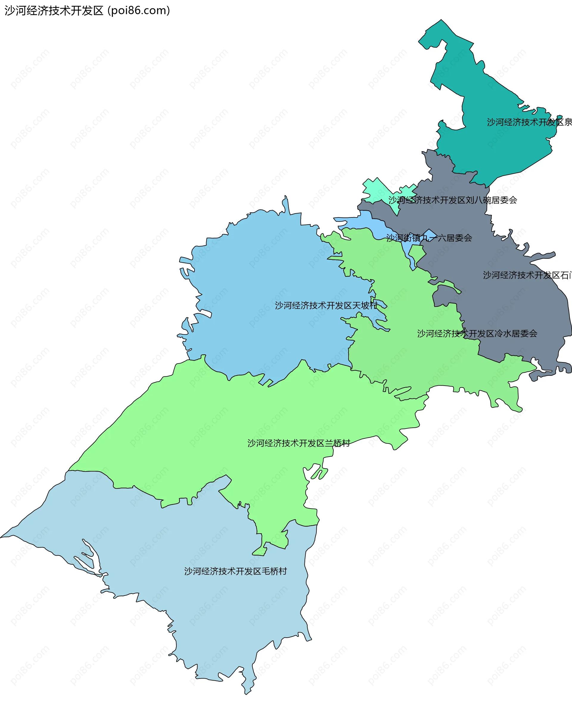 沙河经济技术开发区边界地图(五级行政区划)