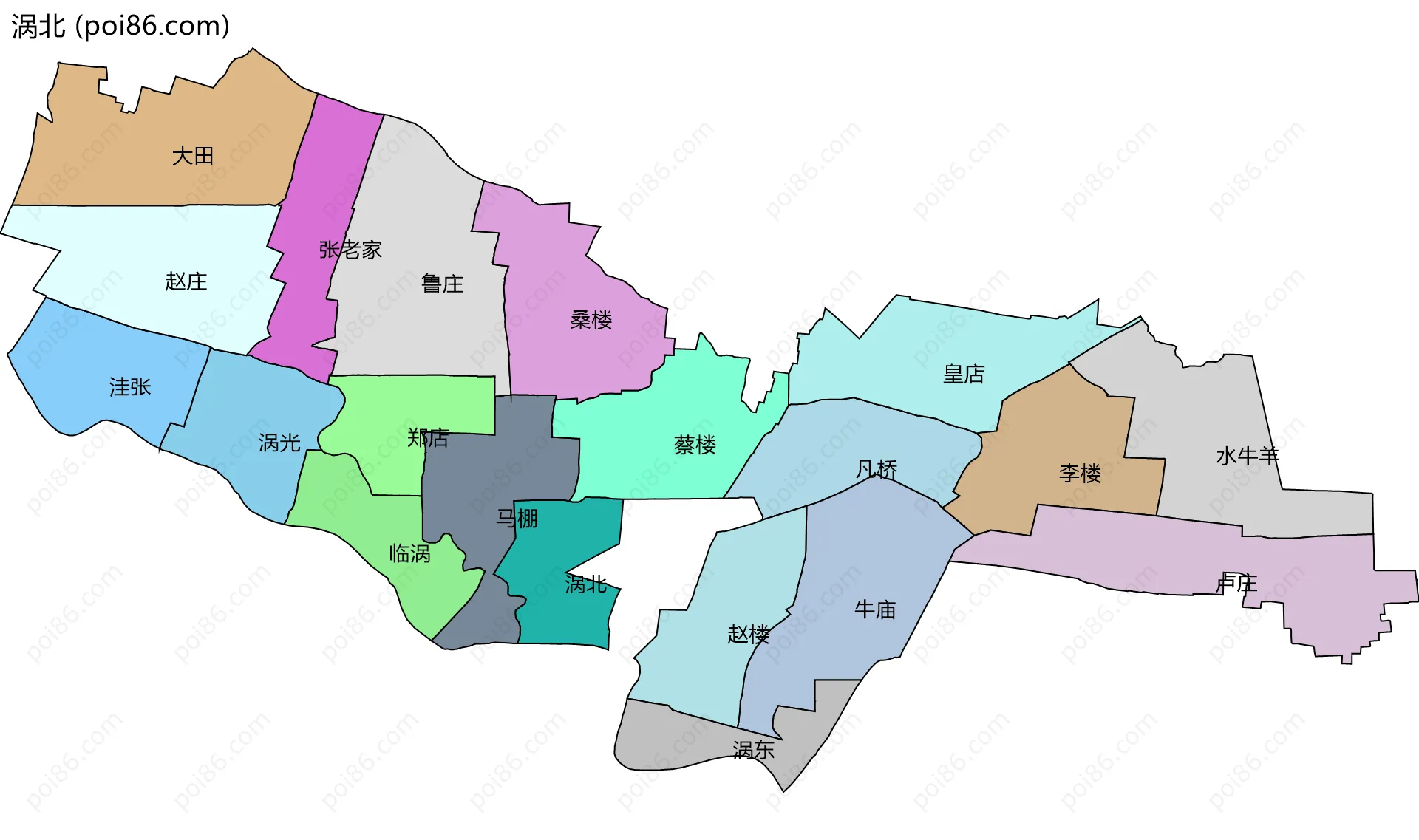 涡北边界地图(五级行政区划)