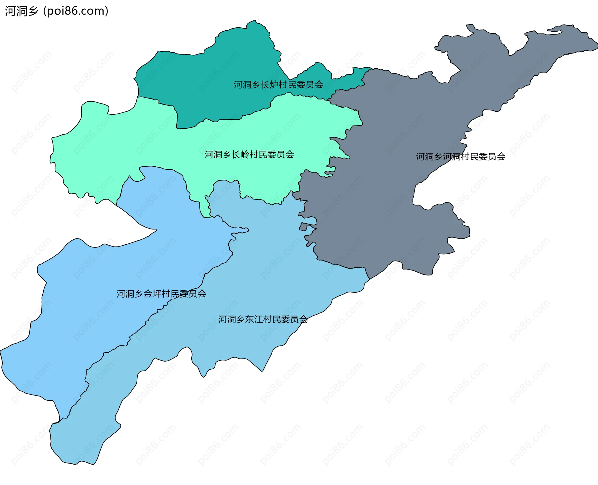 河洞乡边界地图(五级行政区划)