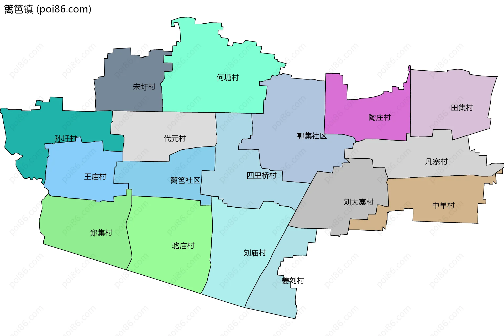 篱笆镇边界地图(五级行政区划)