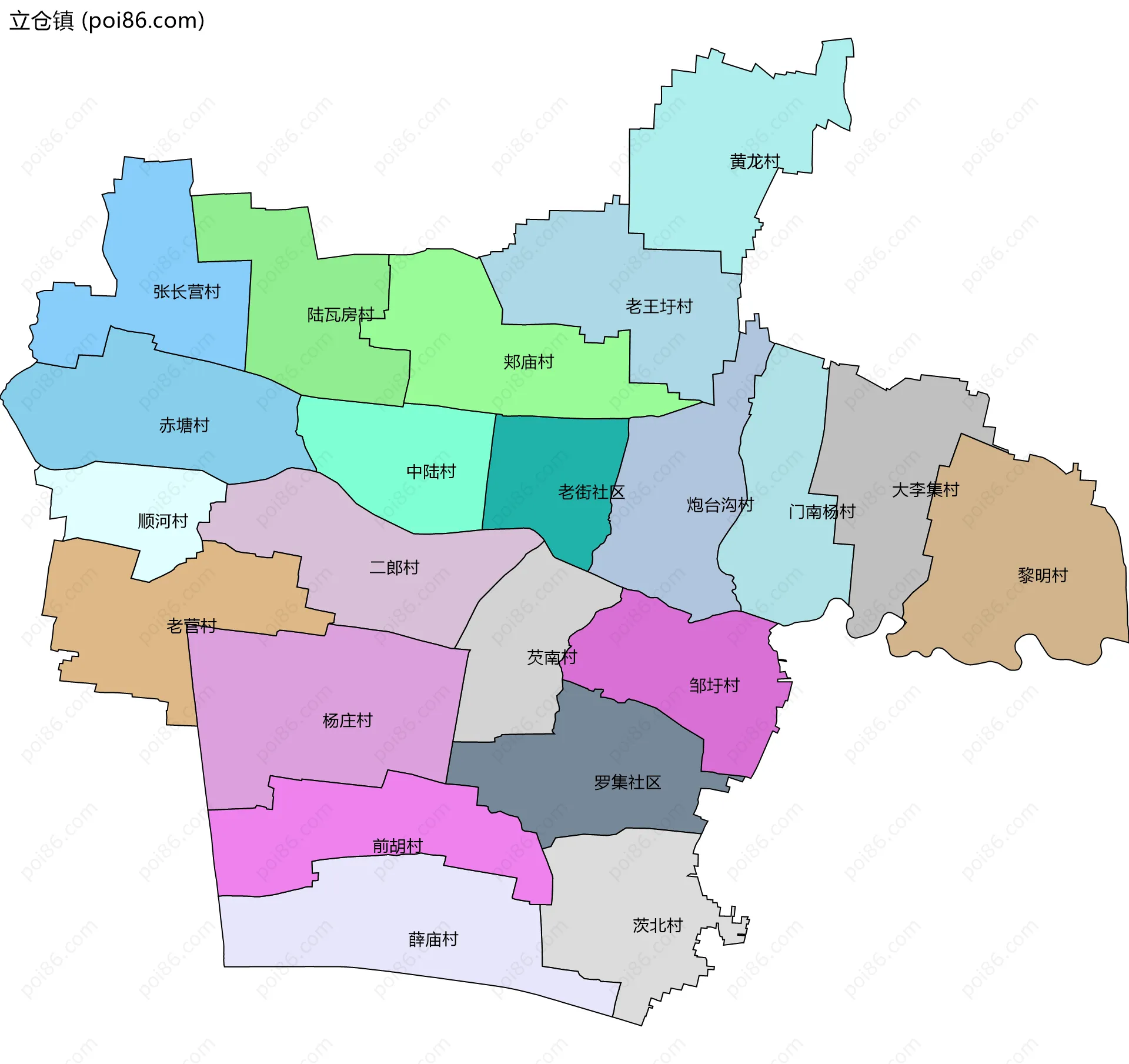 立仓镇边界地图(五级行政区划)