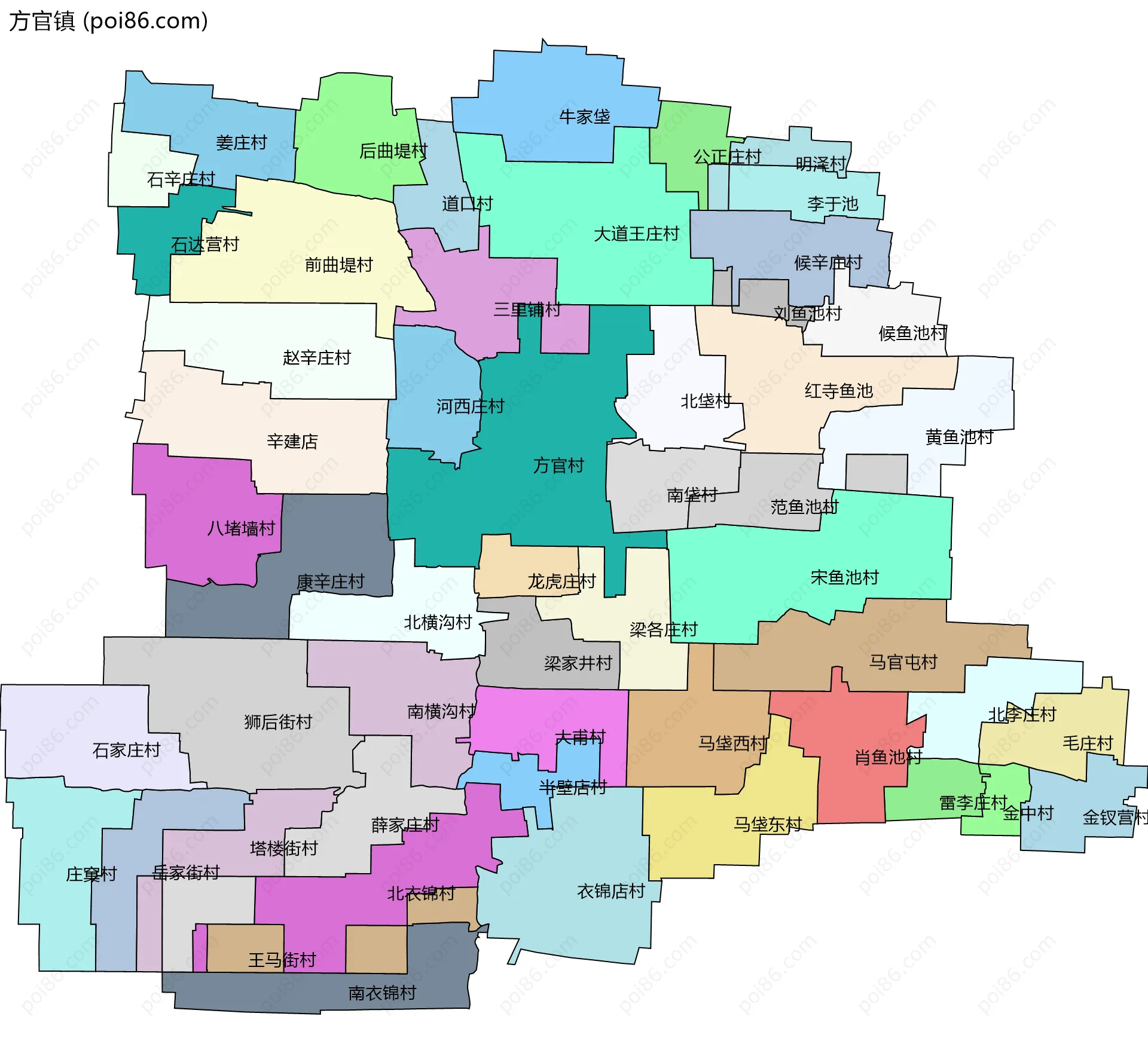 方官镇边界地图(五级行政区划)
