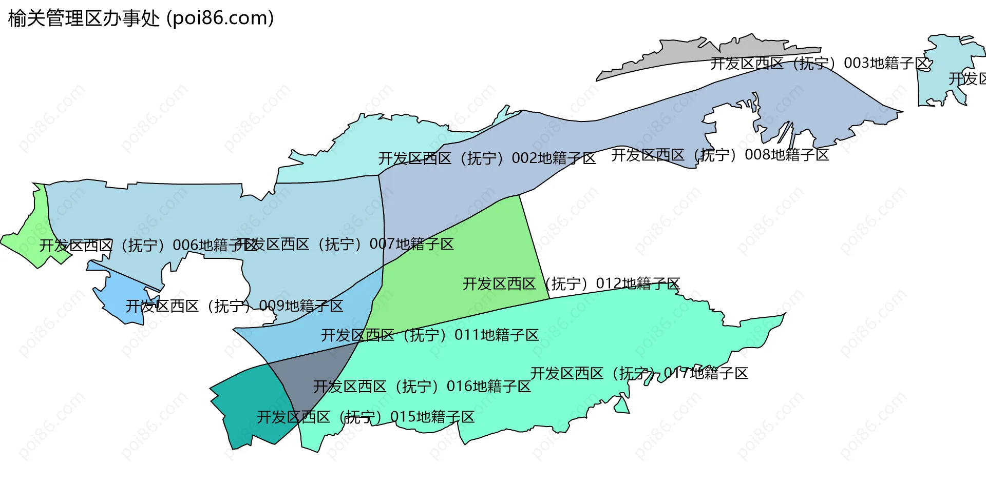 榆关管理区办事处边界地图(五级行政区划)
