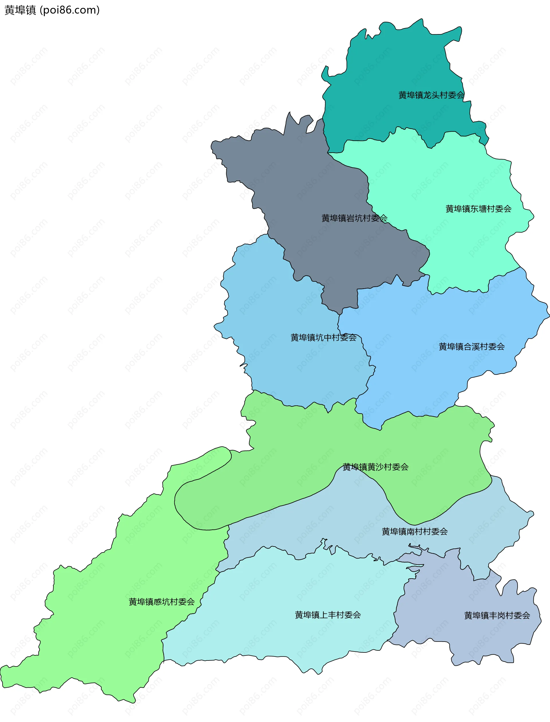 黄埠镇边界地图(五级行政区划)