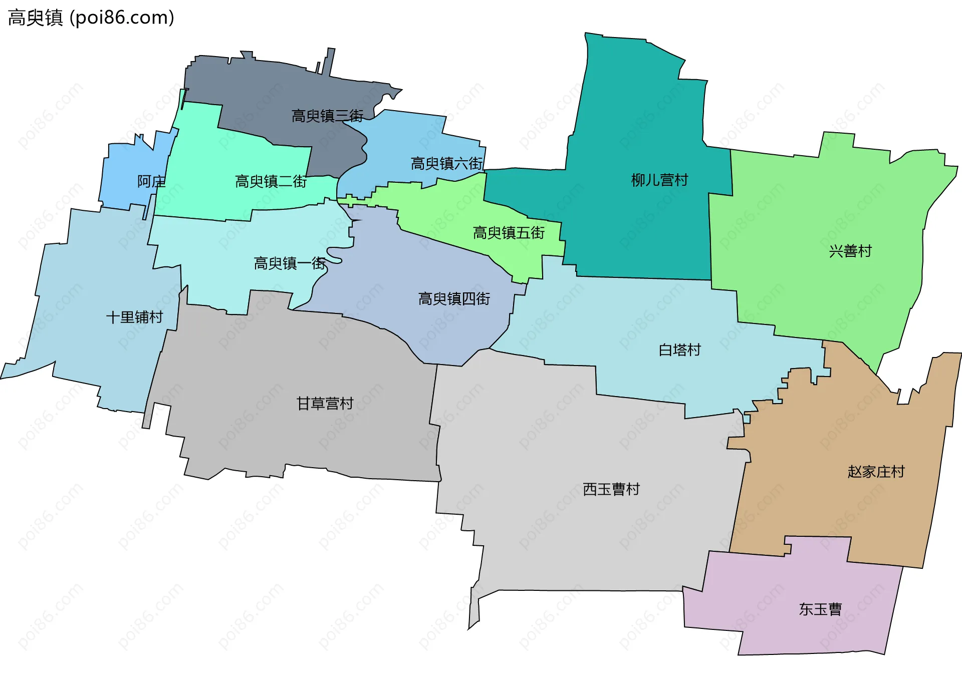 高臾镇边界地图(五级行政区划)