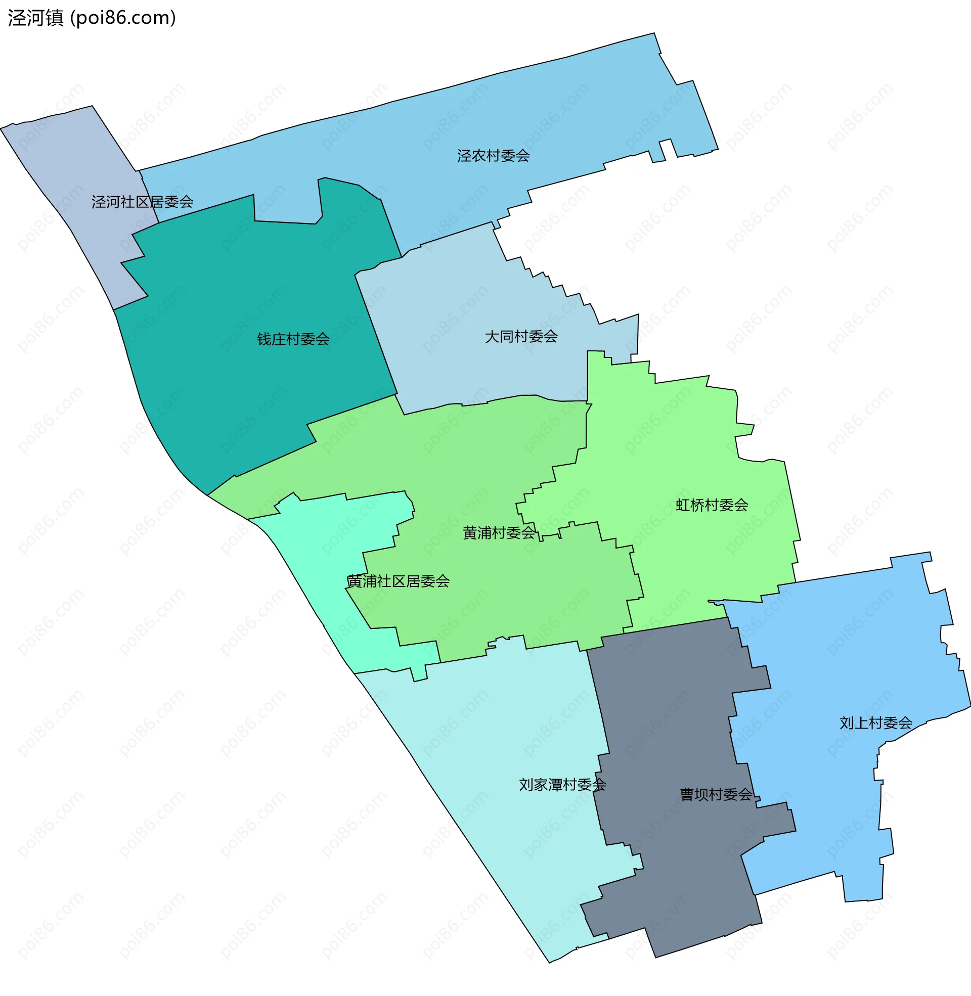 泾河镇边界地图(五级行政区划)