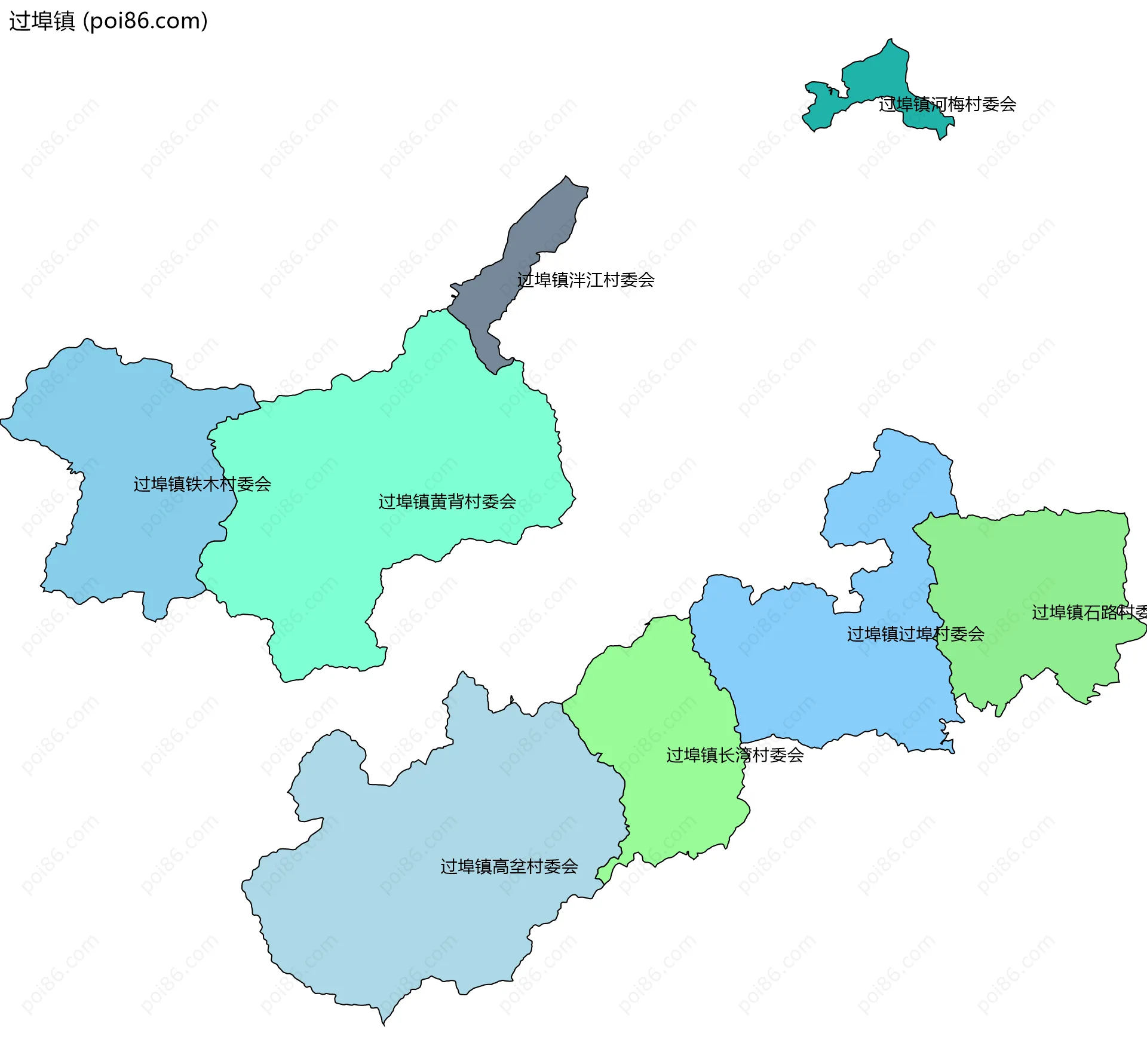 过埠镇边界地图(五级行政区划)