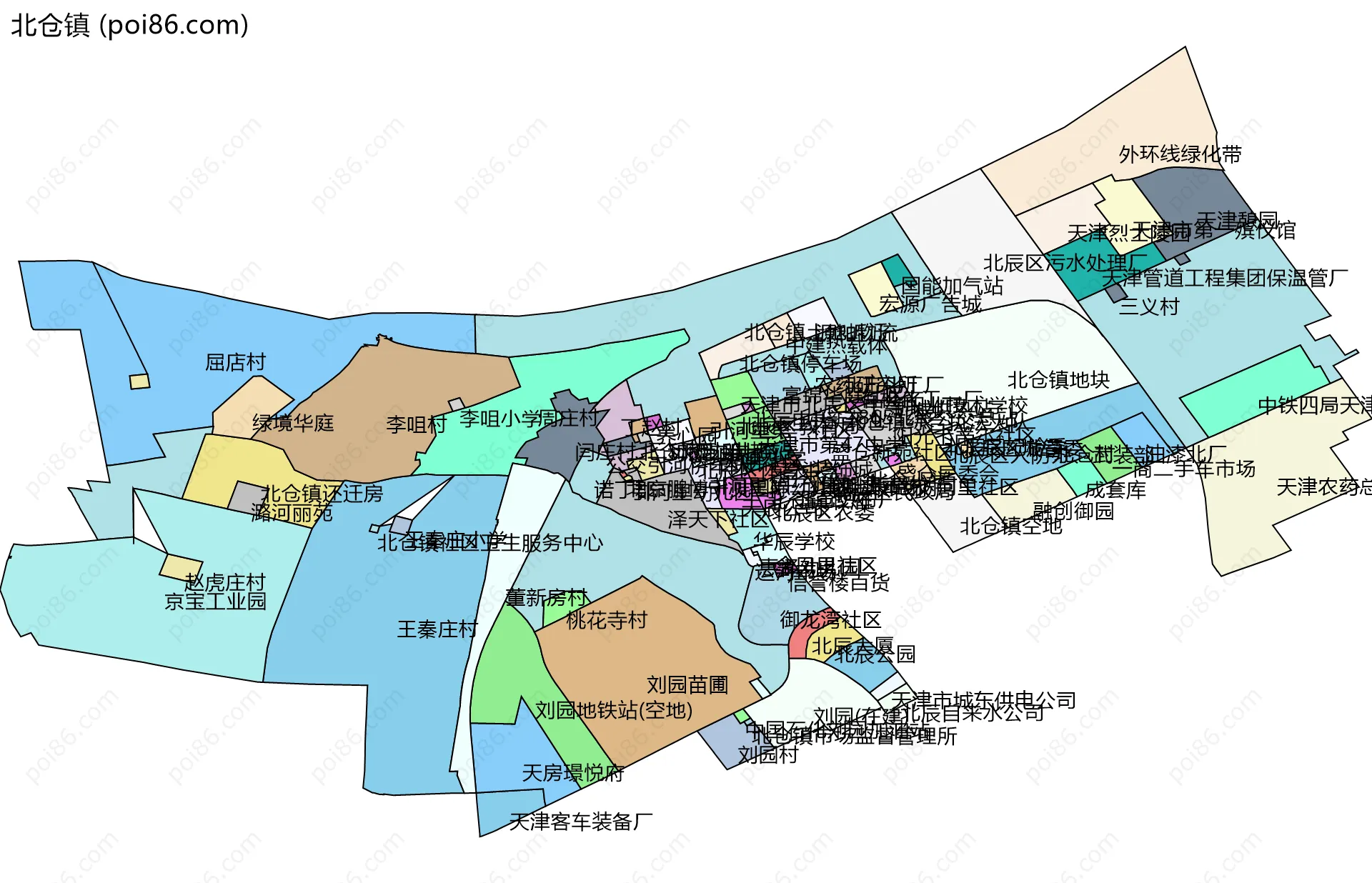 北仓镇边界地图(五级行政区划)