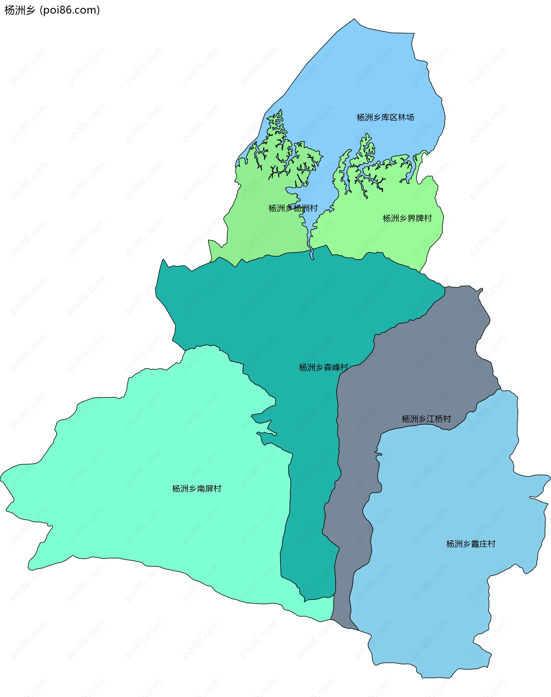 杨洲乡边界地图(五级行政区划)