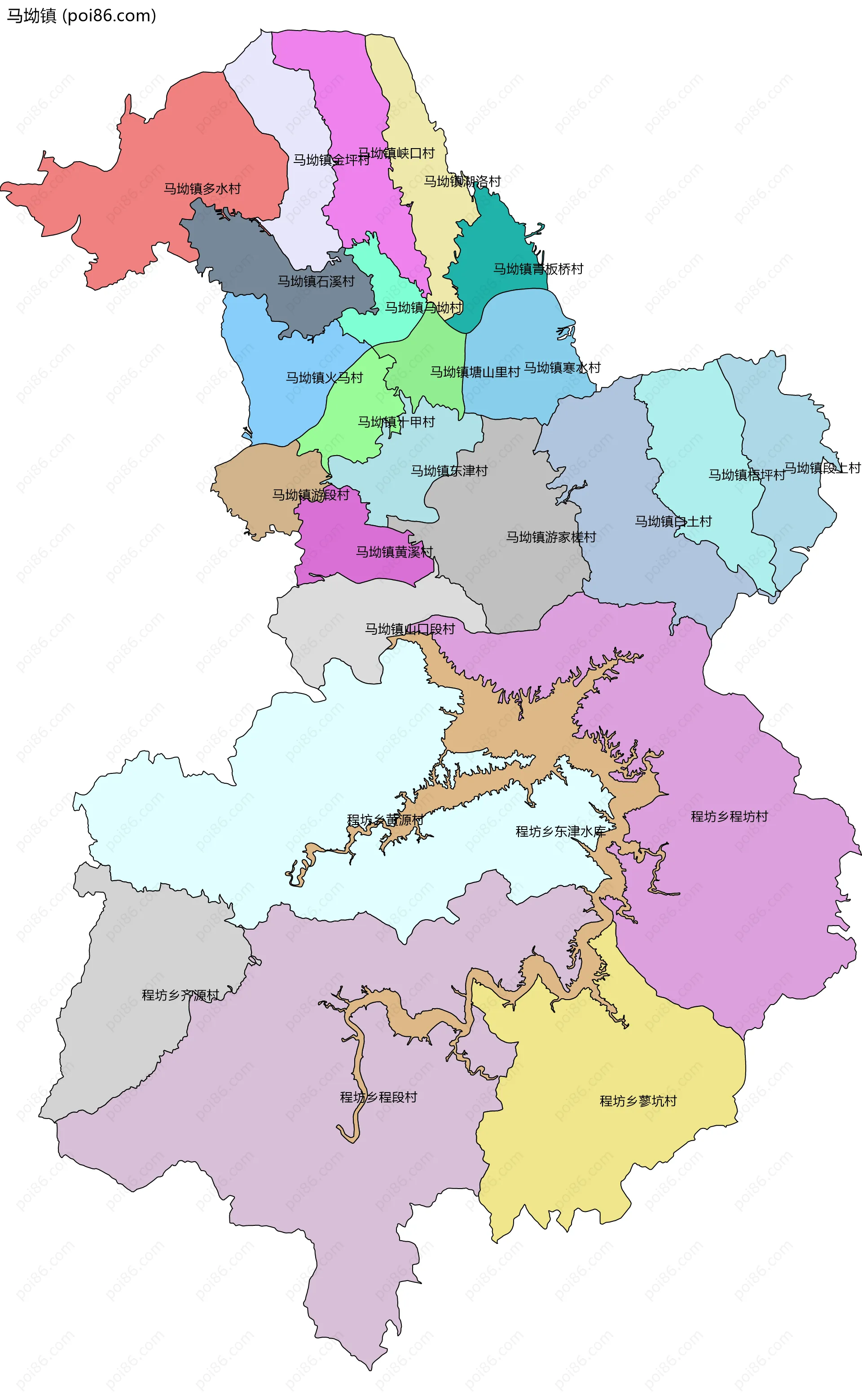 马坳镇边界地图(五级行政区划)