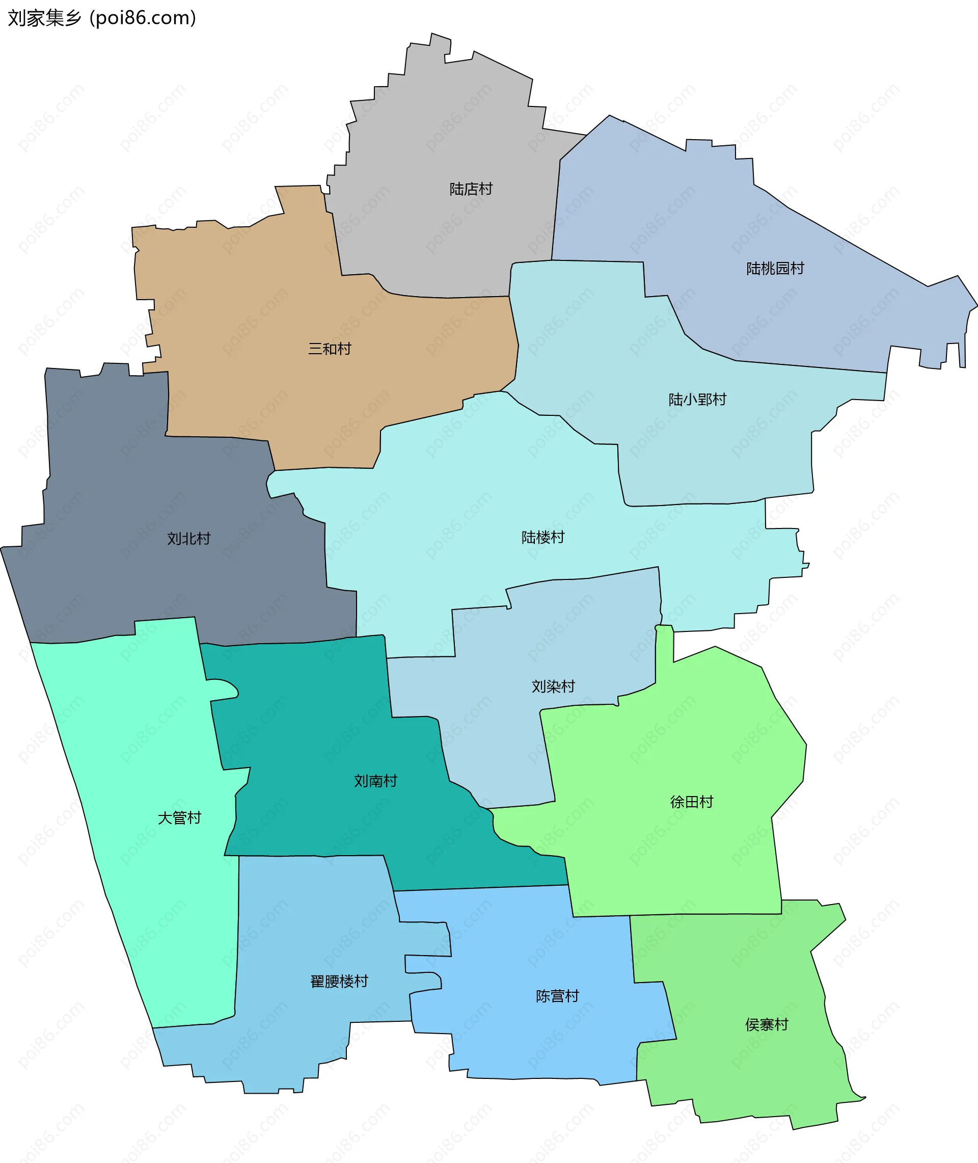 刘家集乡边界地图(五级行政区划)