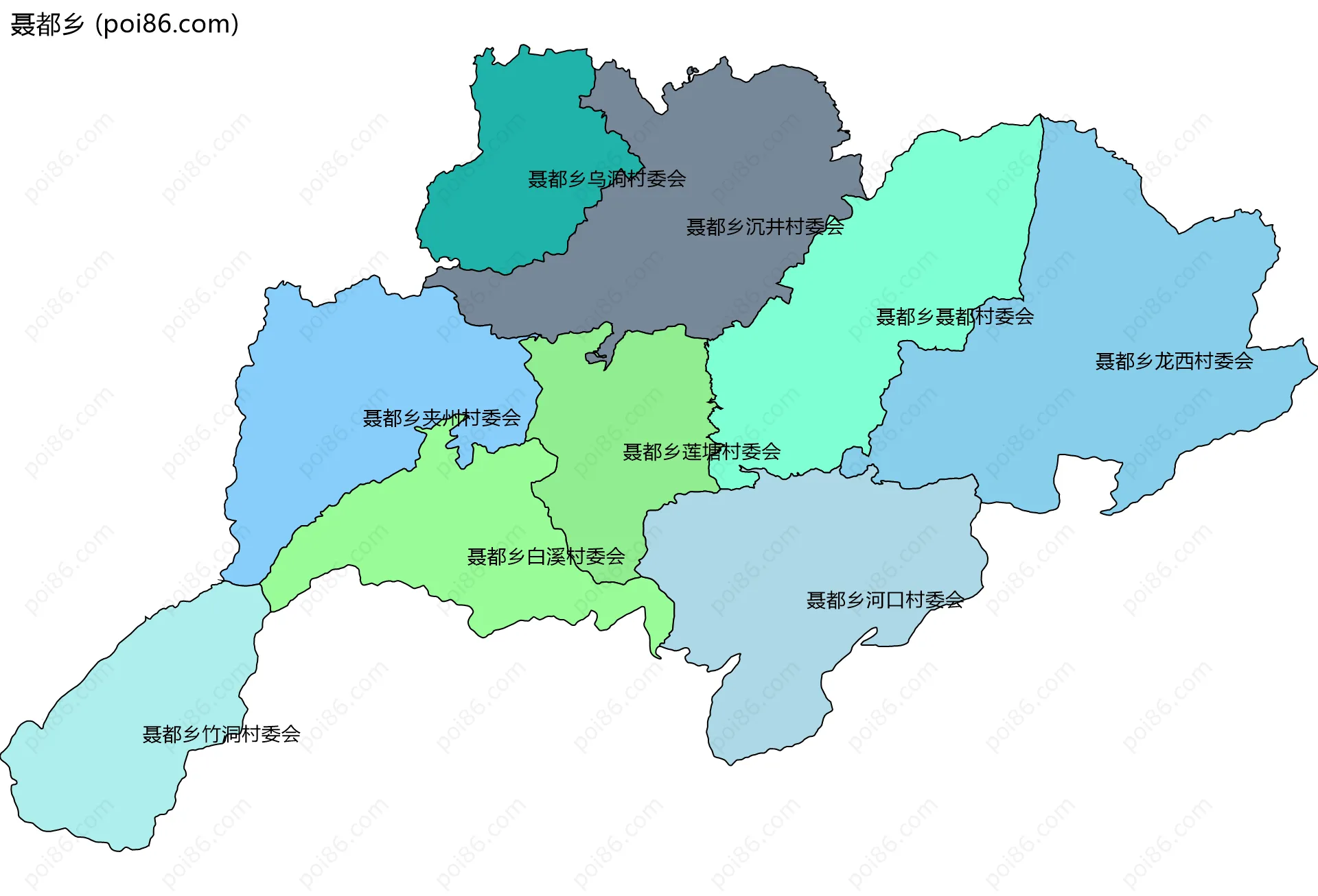 聂都乡边界地图(五级行政区划)