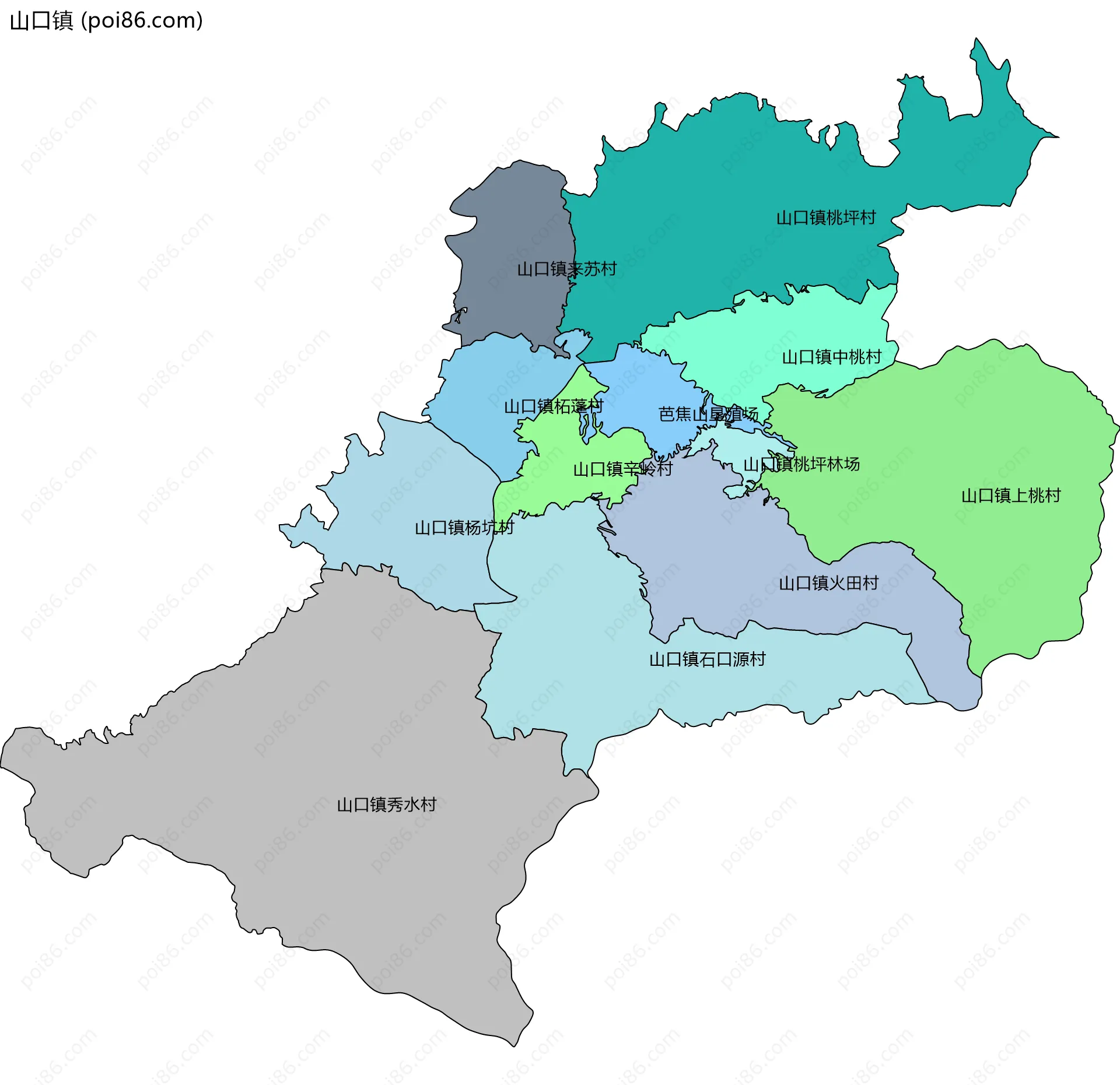 山口镇边界地图(五级行政区划)