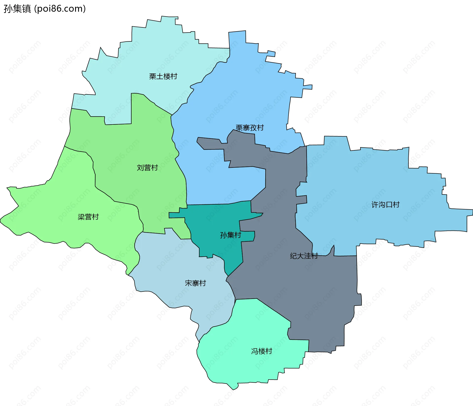 孙集镇边界地图(五级行政区划)