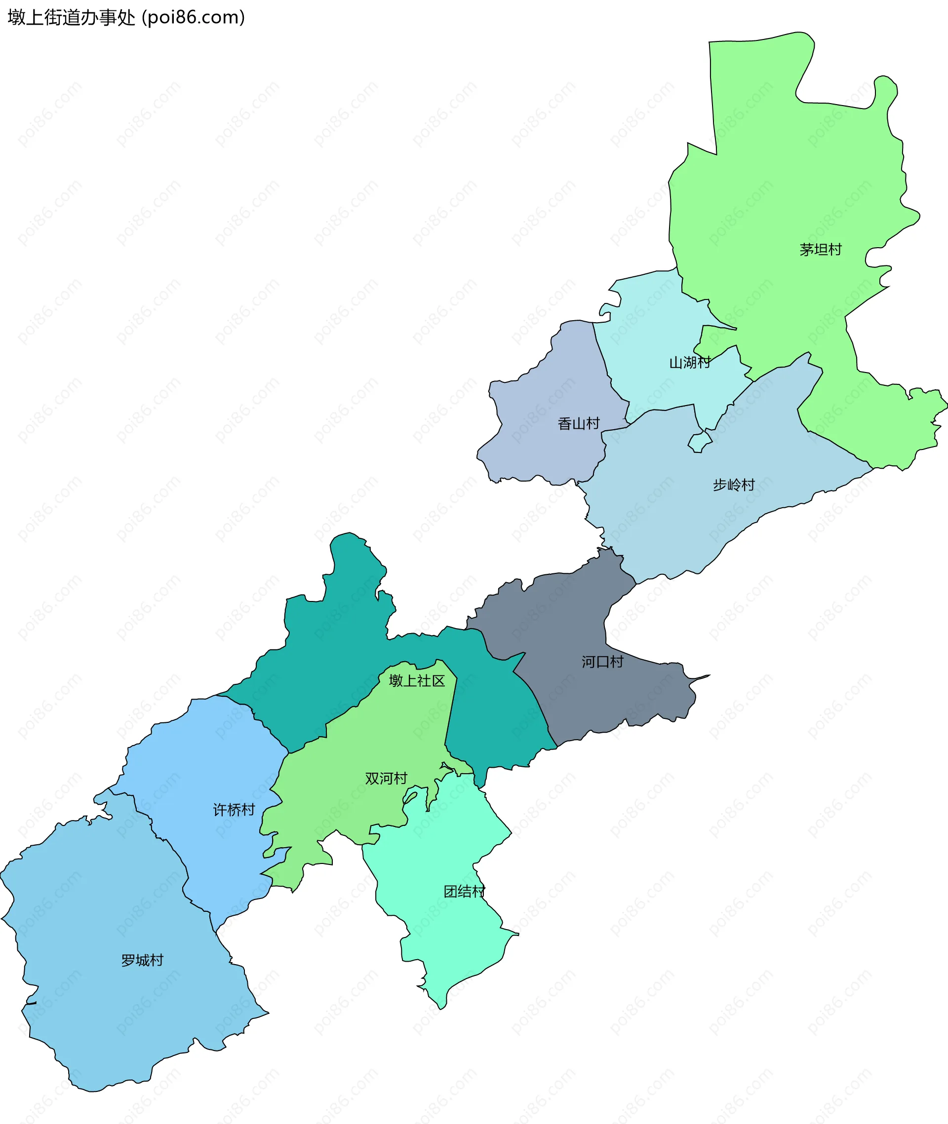 墩上街道办事处边界地图(五级行政区划)