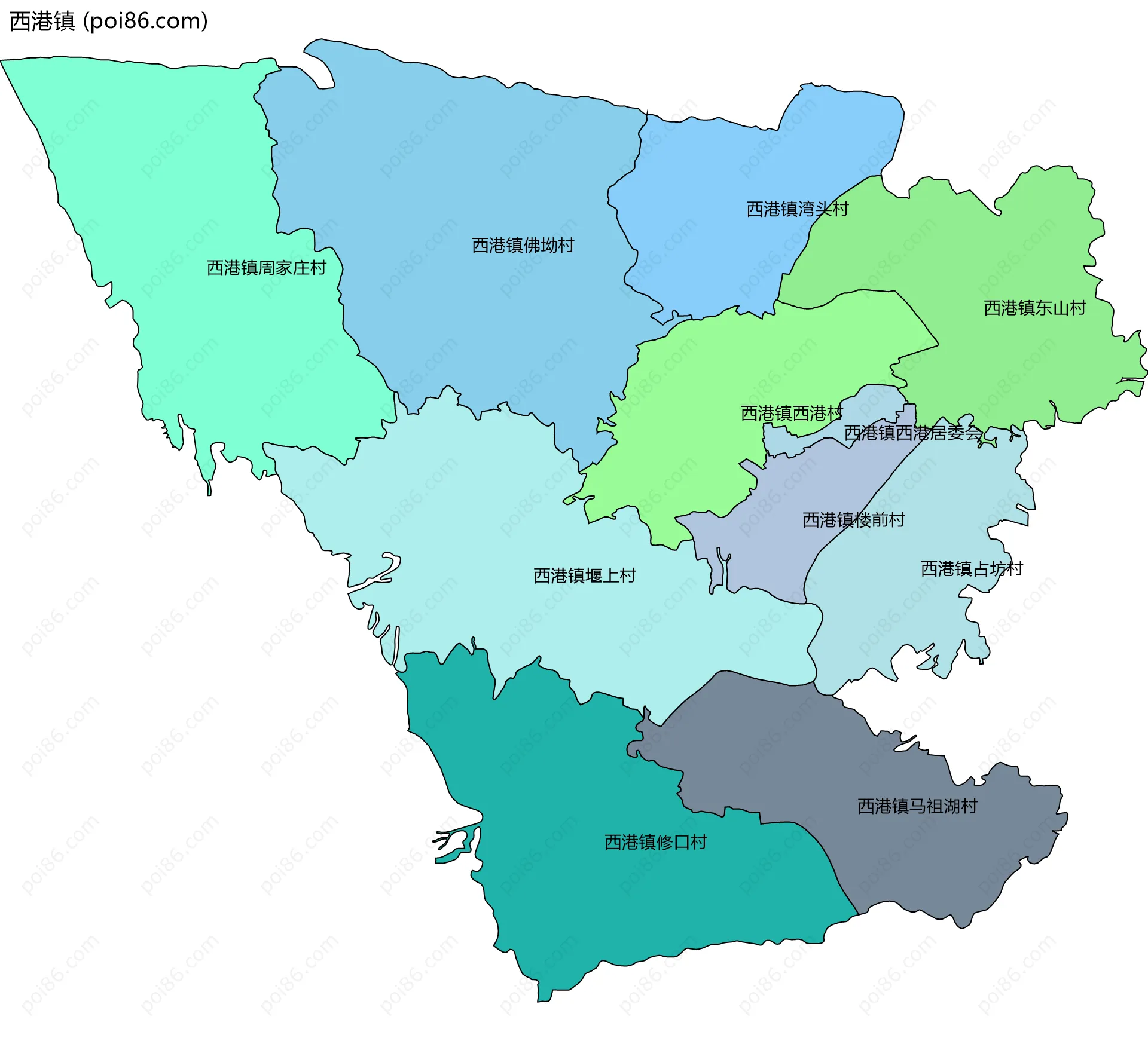 西港镇边界地图(五级行政区划)
