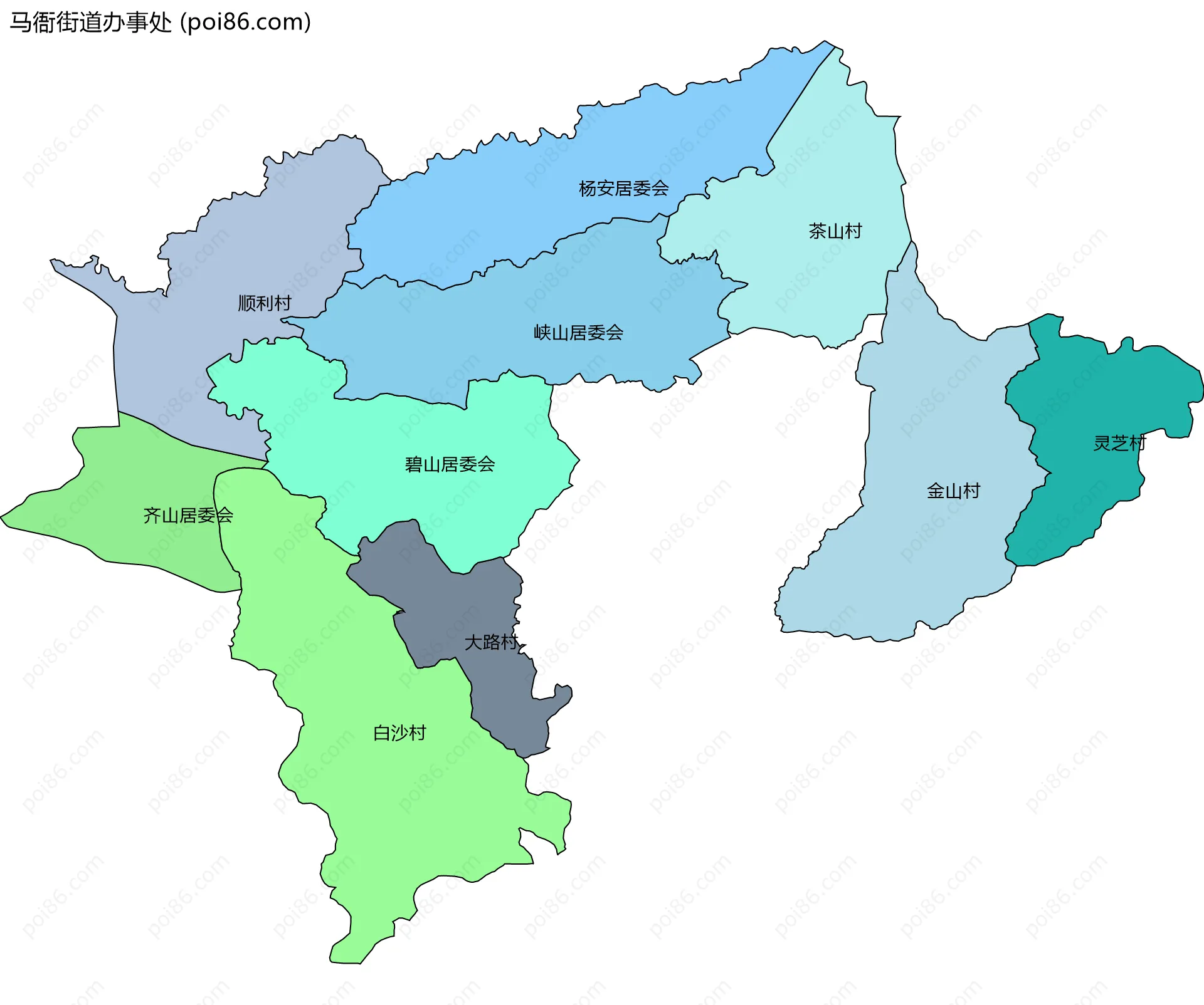 马衙街道办事处边界地图(五级行政区划)