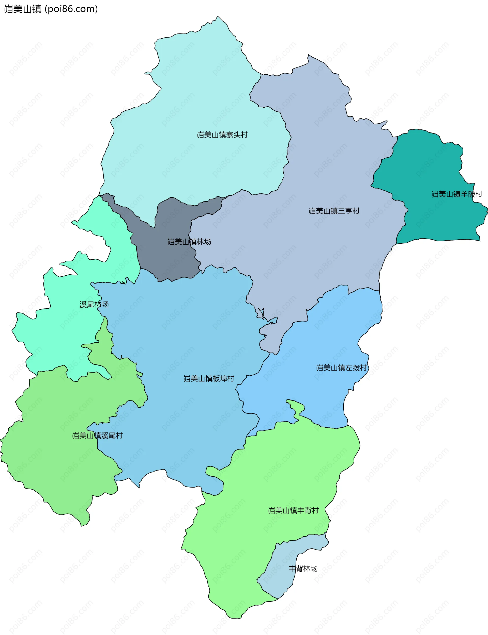 岿美山镇边界地图(五级行政区划)