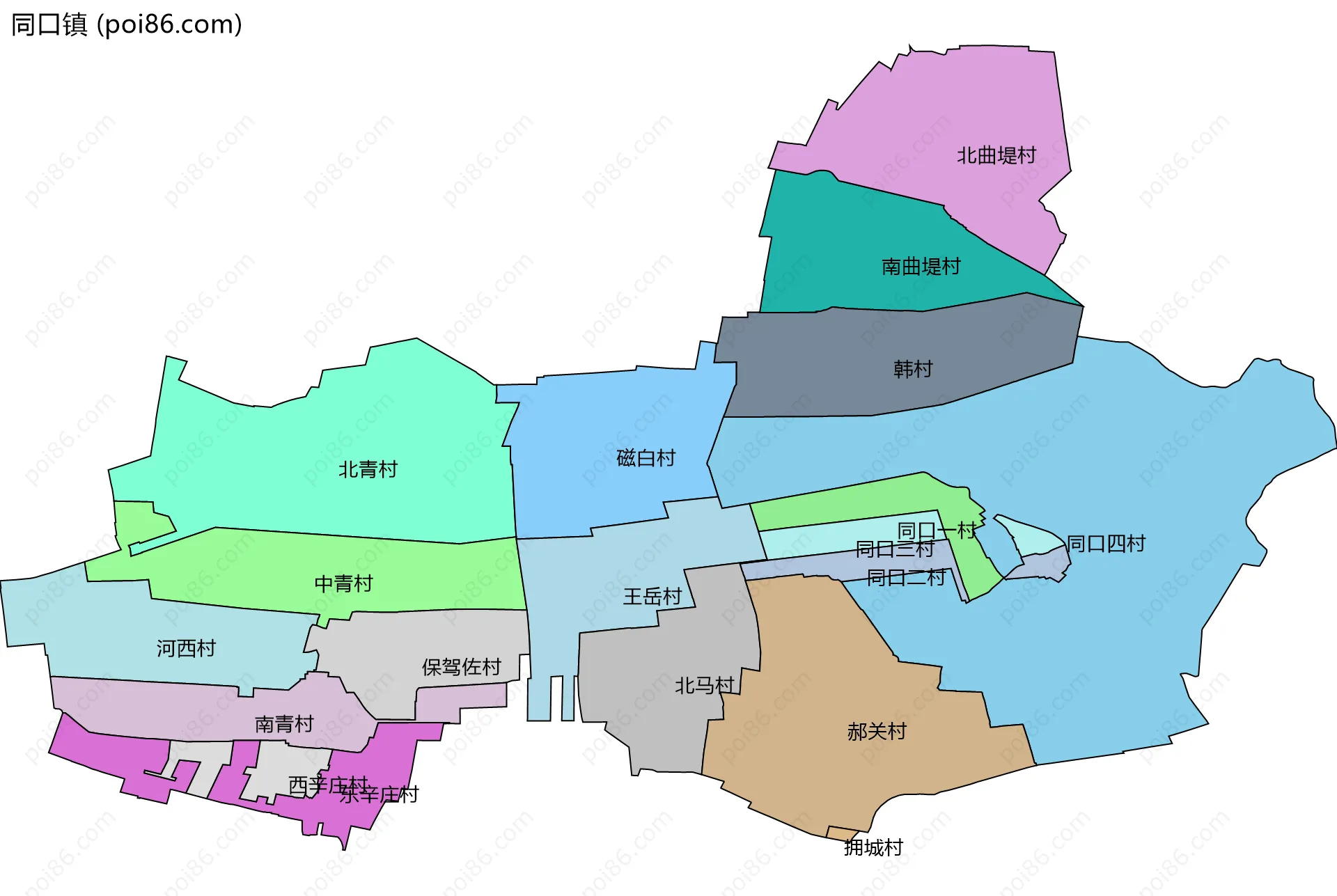 同口镇边界地图(五级行政区划)