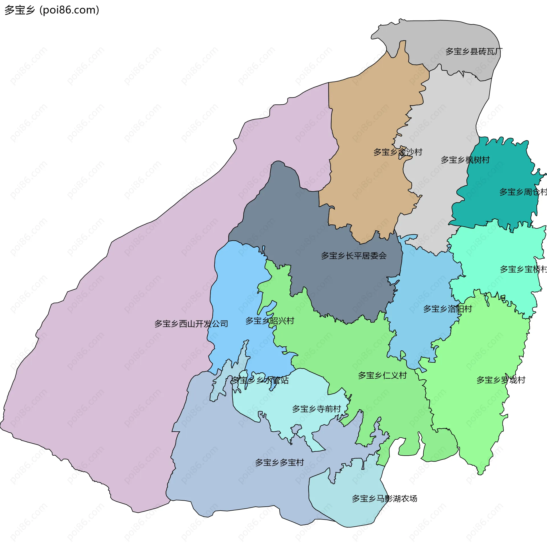 多宝乡边界地图(五级行政区划)