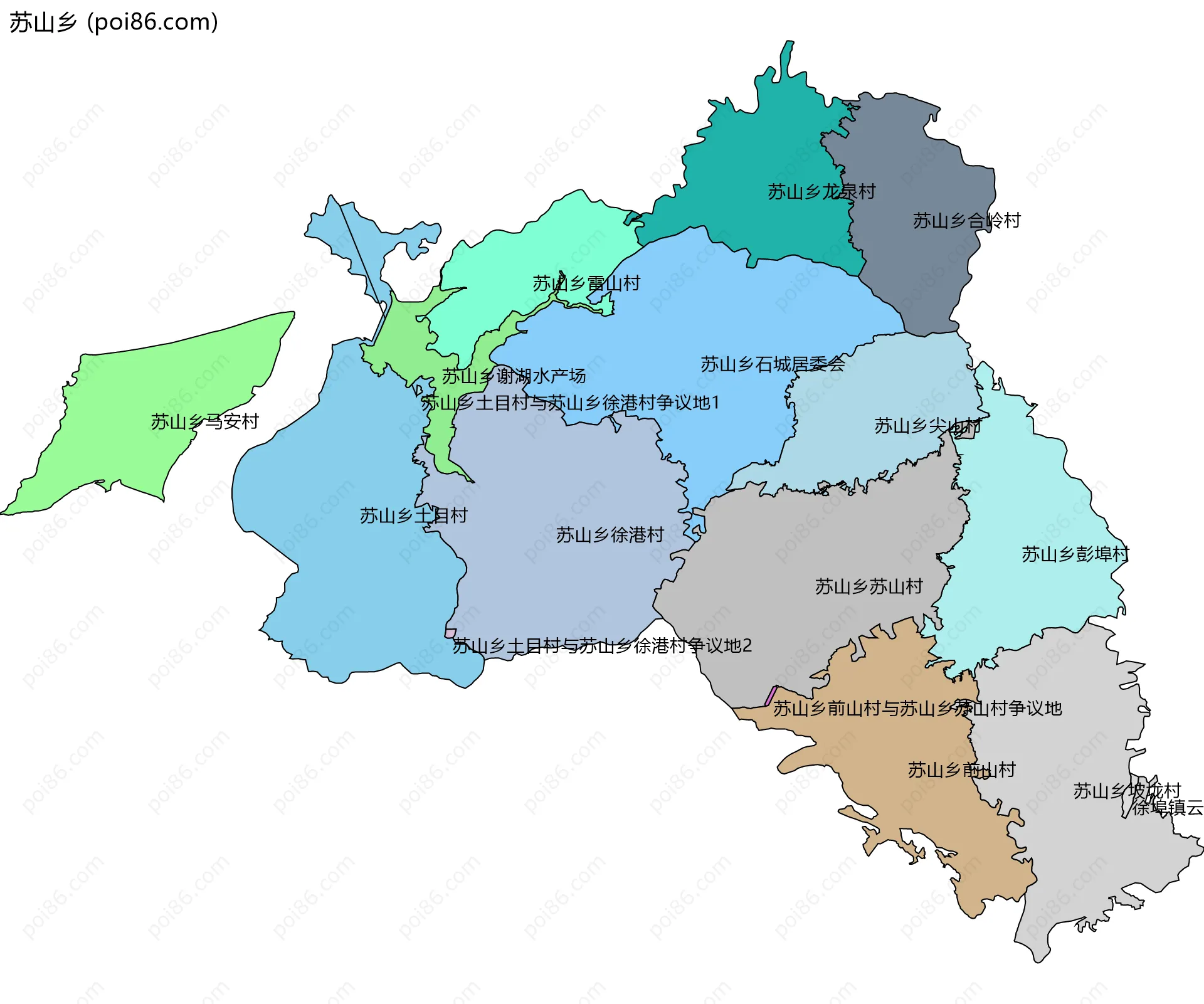 苏山乡边界地图(五级行政区划)