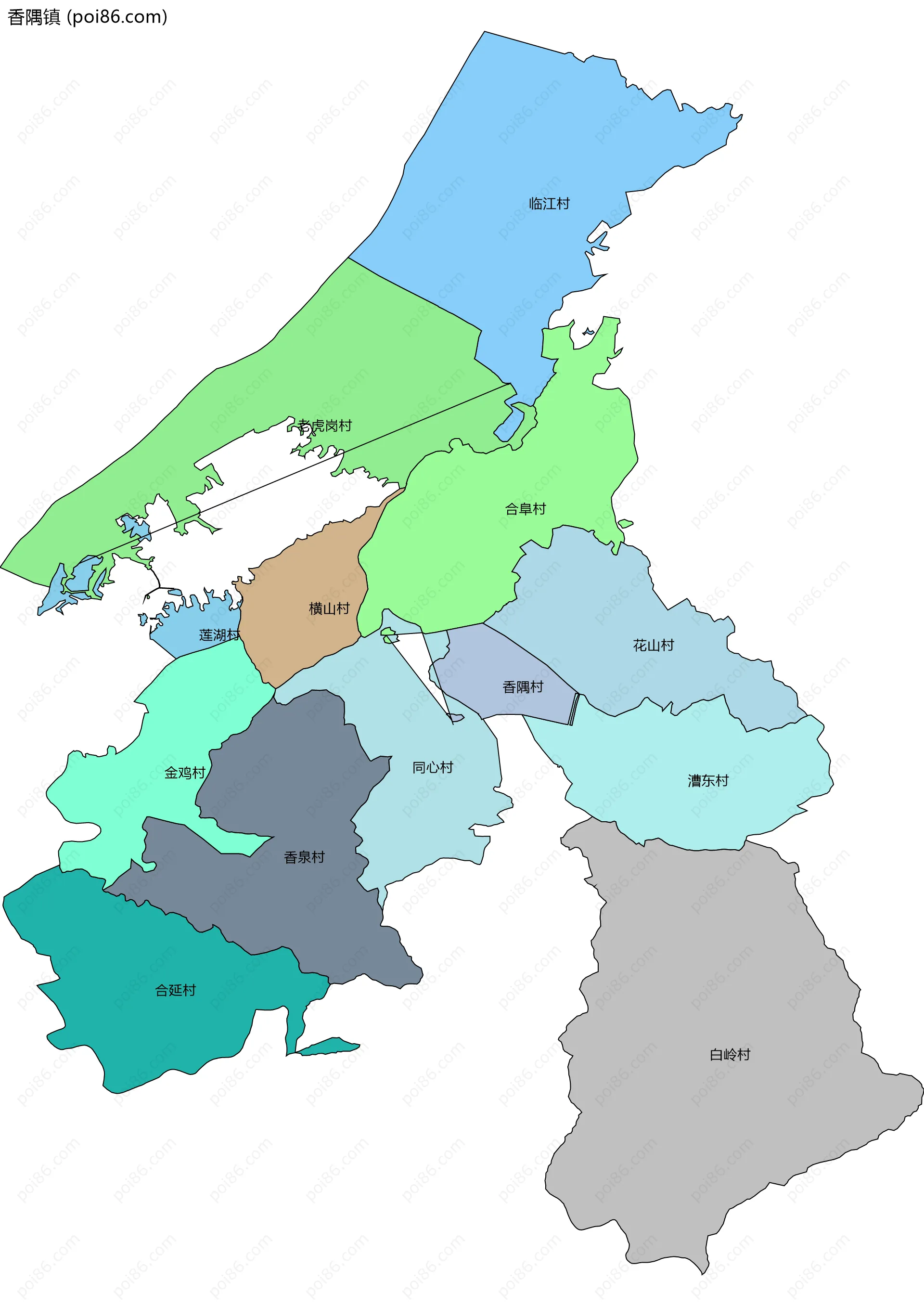 香隅镇边界地图(五级行政区划)