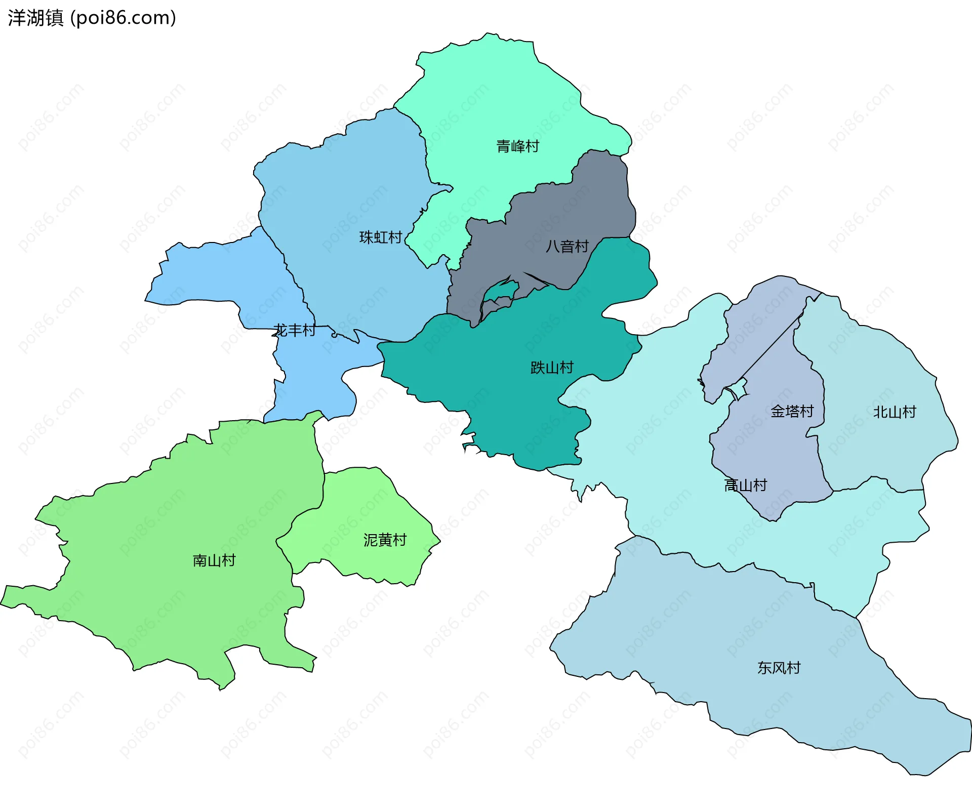 洋湖镇边界地图(五级行政区划)