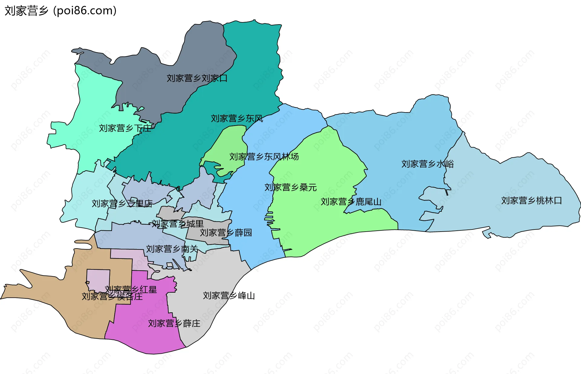 刘家营乡边界地图(五级行政区划)