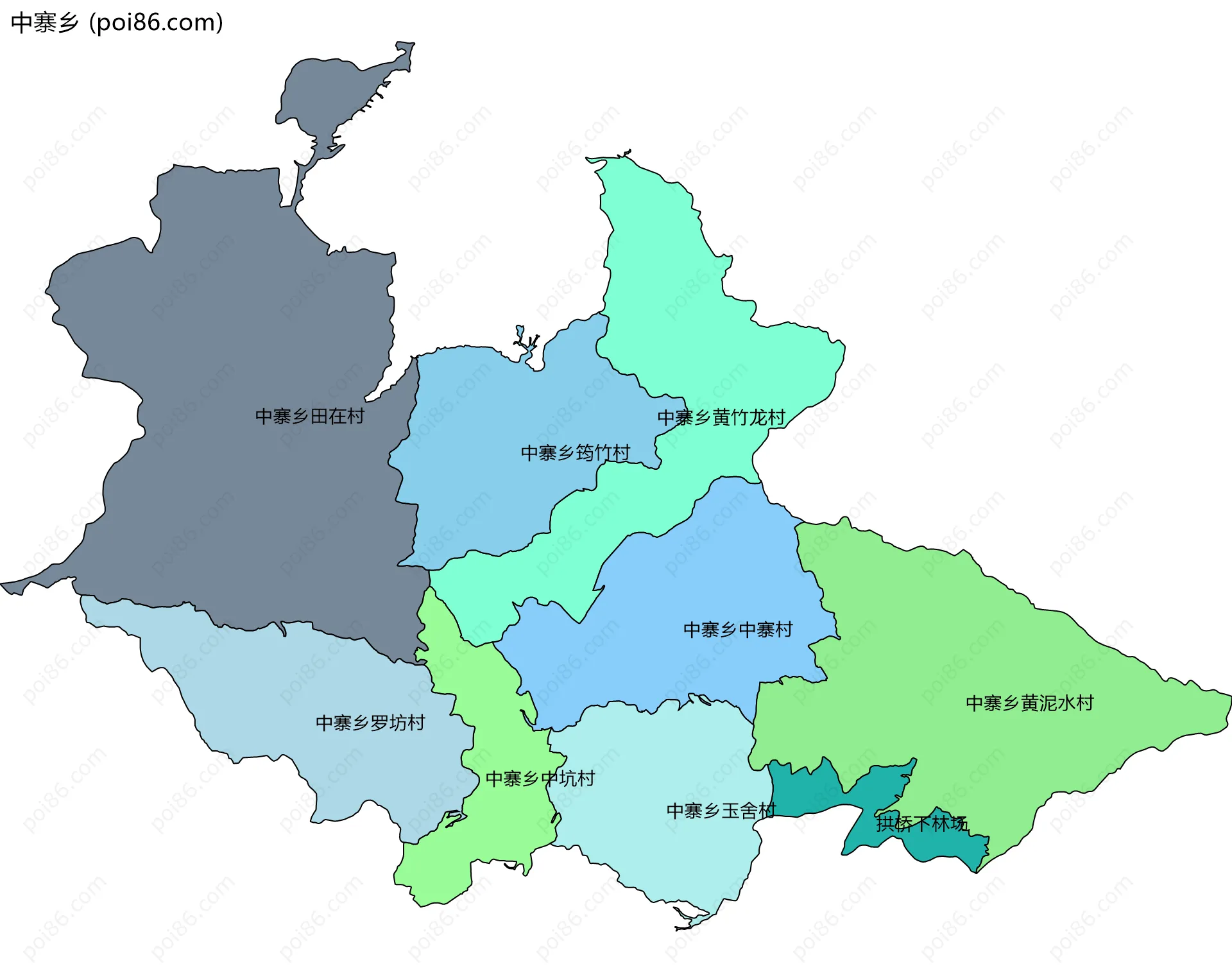 中寨乡边界地图(五级行政区划)