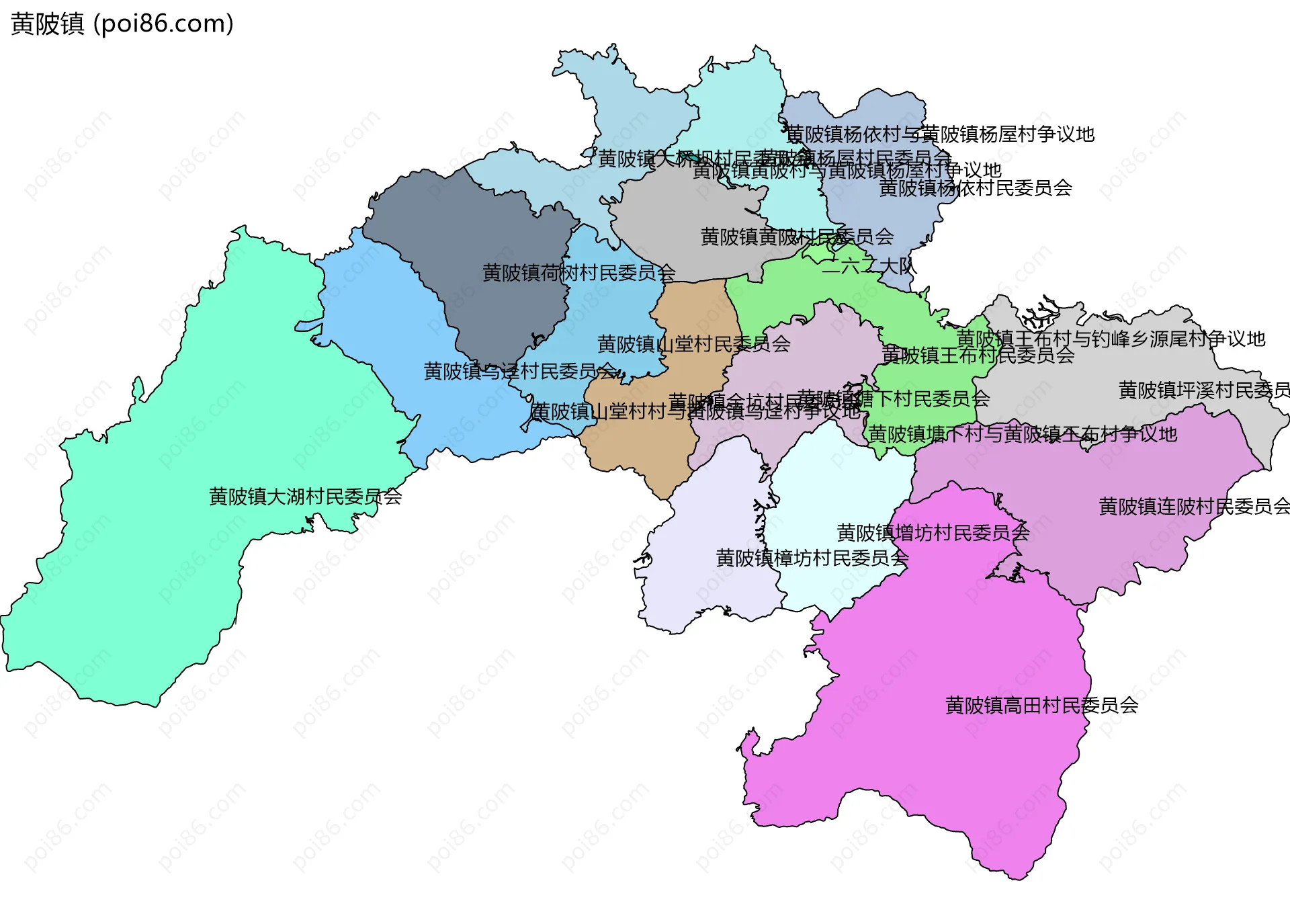 黄陂镇边界地图(五级行政区划)