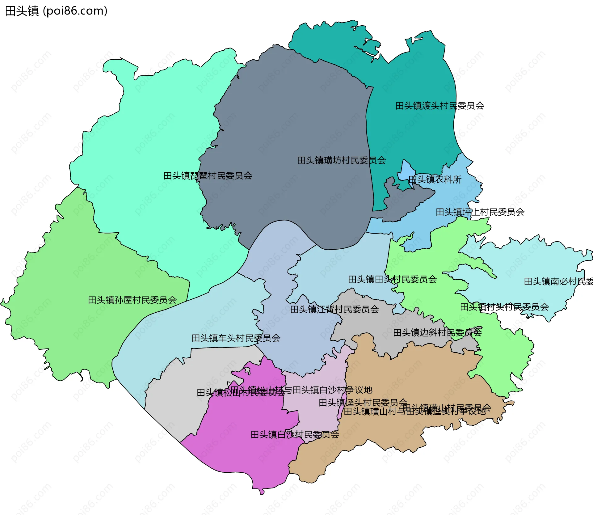 田头镇边界地图(五级行政区划)