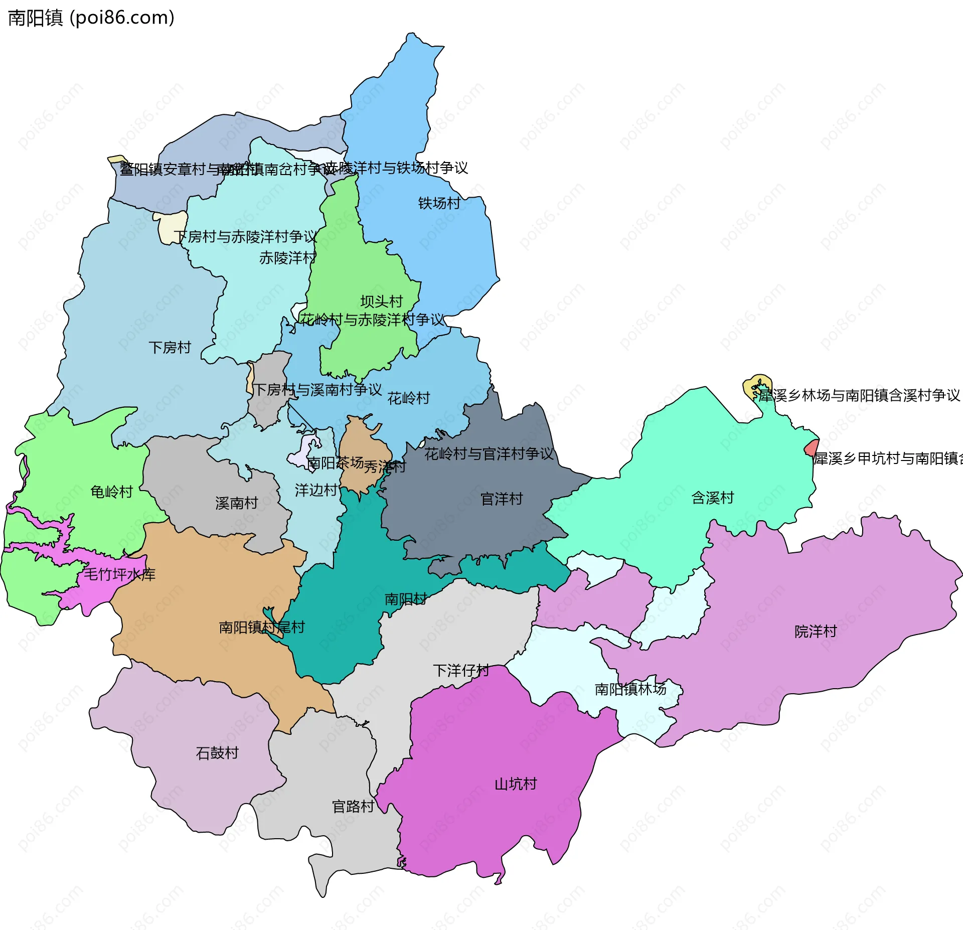 南阳镇边界地图(五级行政区划)