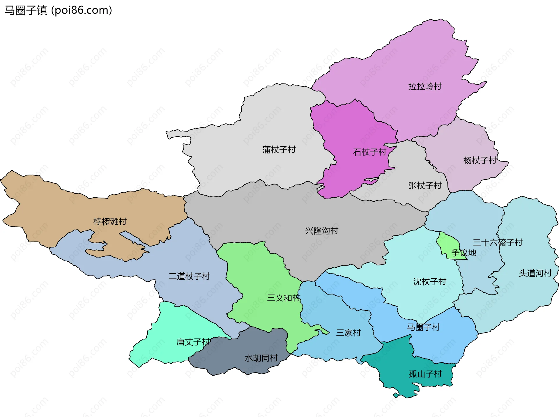 马圈子镇边界地图(五级行政区划)