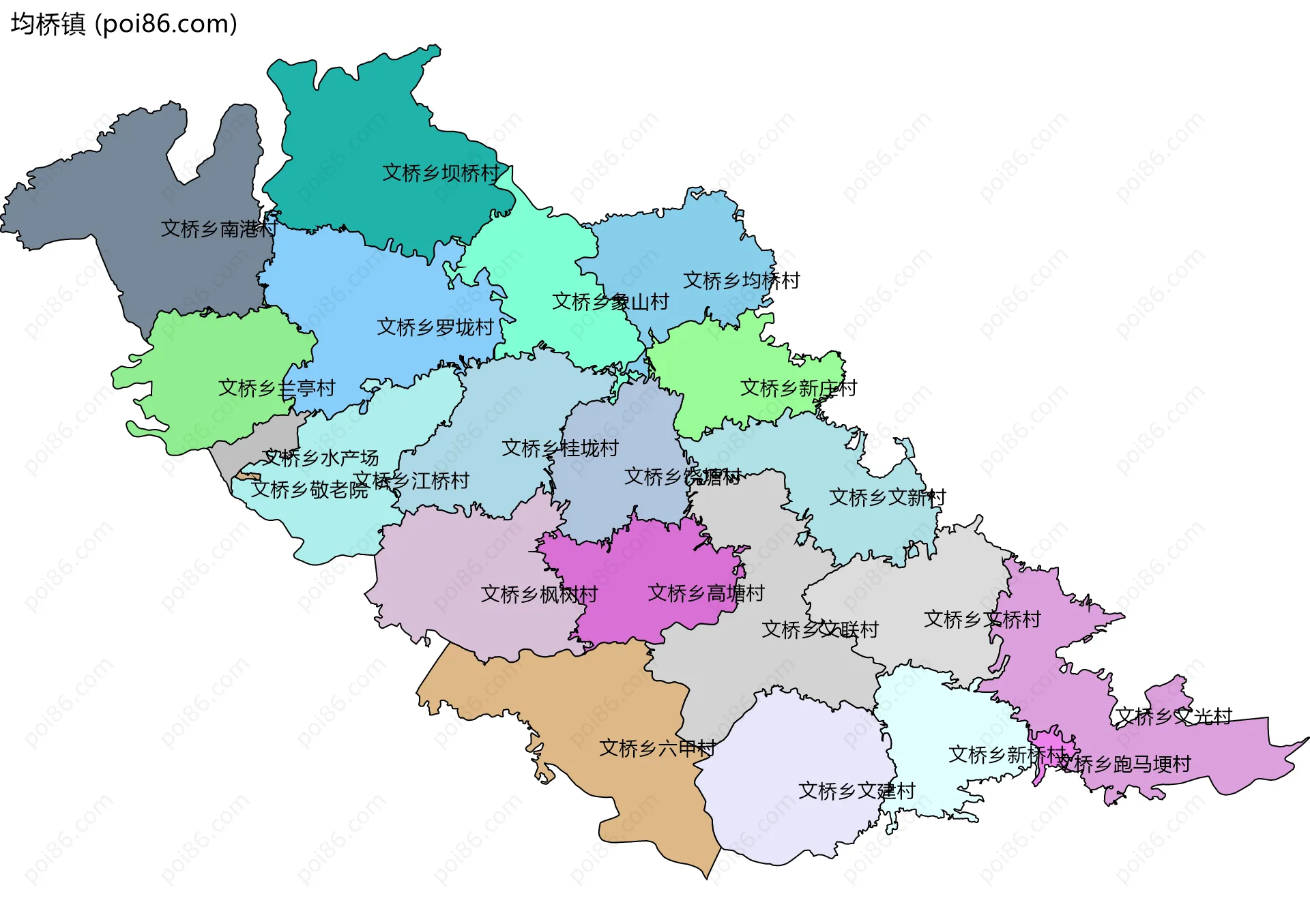 均桥镇边界地图(五级行政区划)