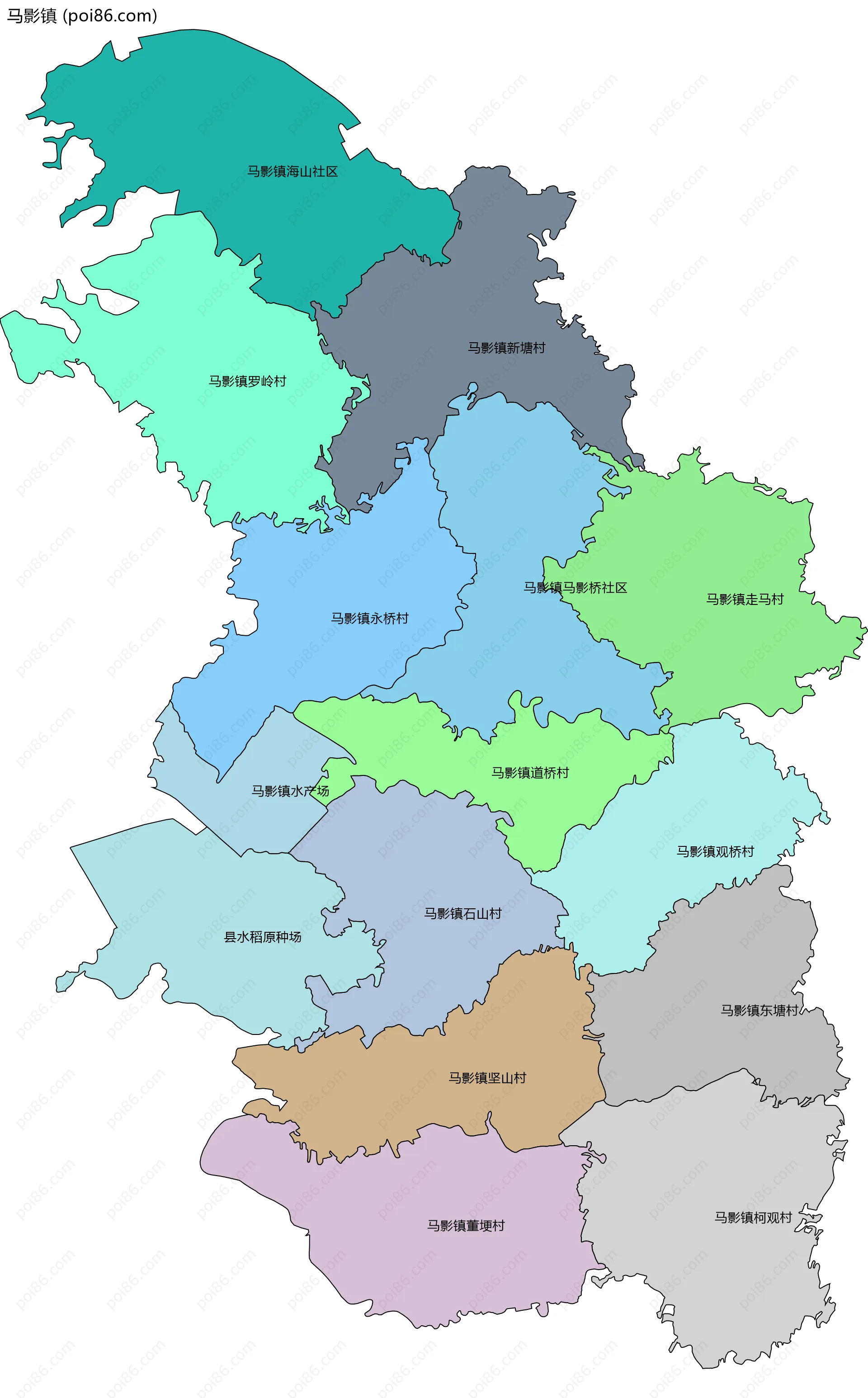 马影镇边界地图(五级行政区划)