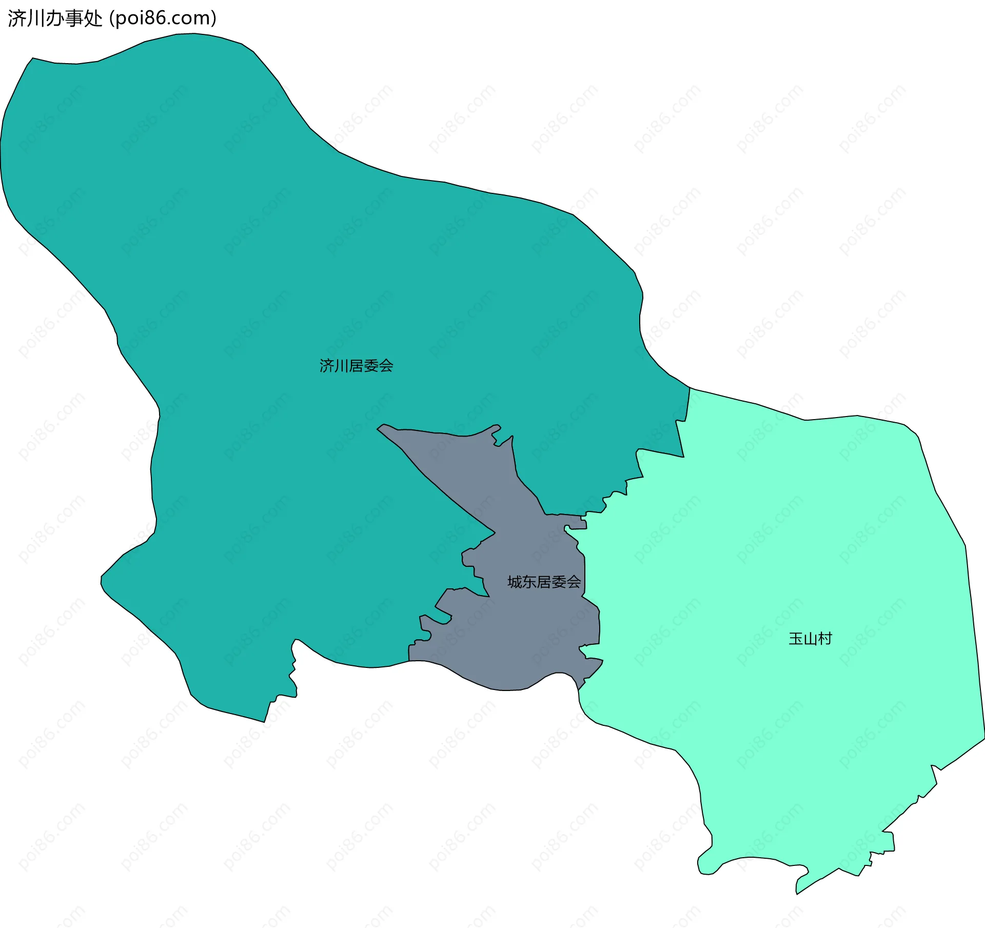 济川办事处边界地图(五级行政区划)