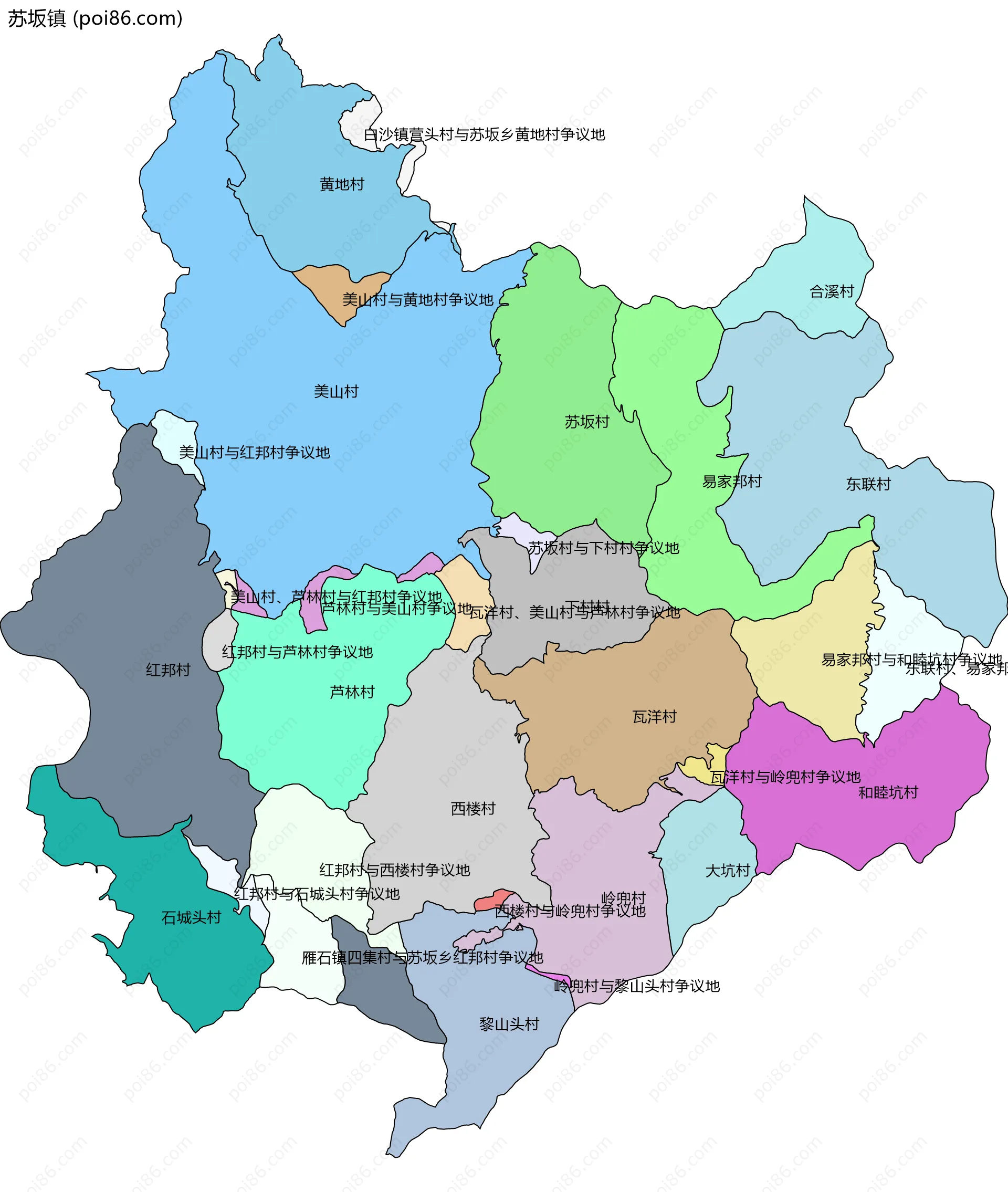 苏坂镇边界地图(五级行政区划)