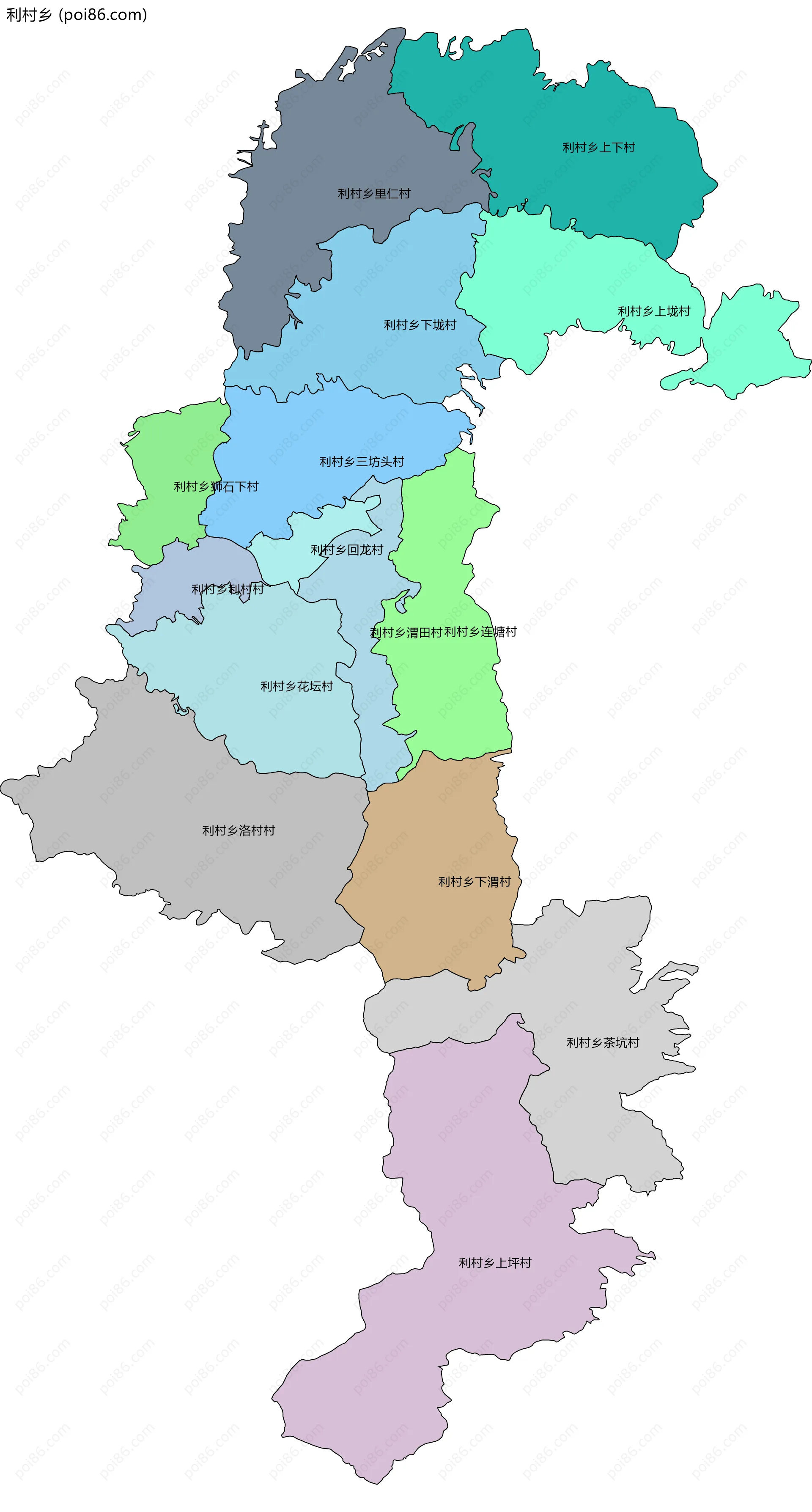 利村乡边界地图(五级行政区划)