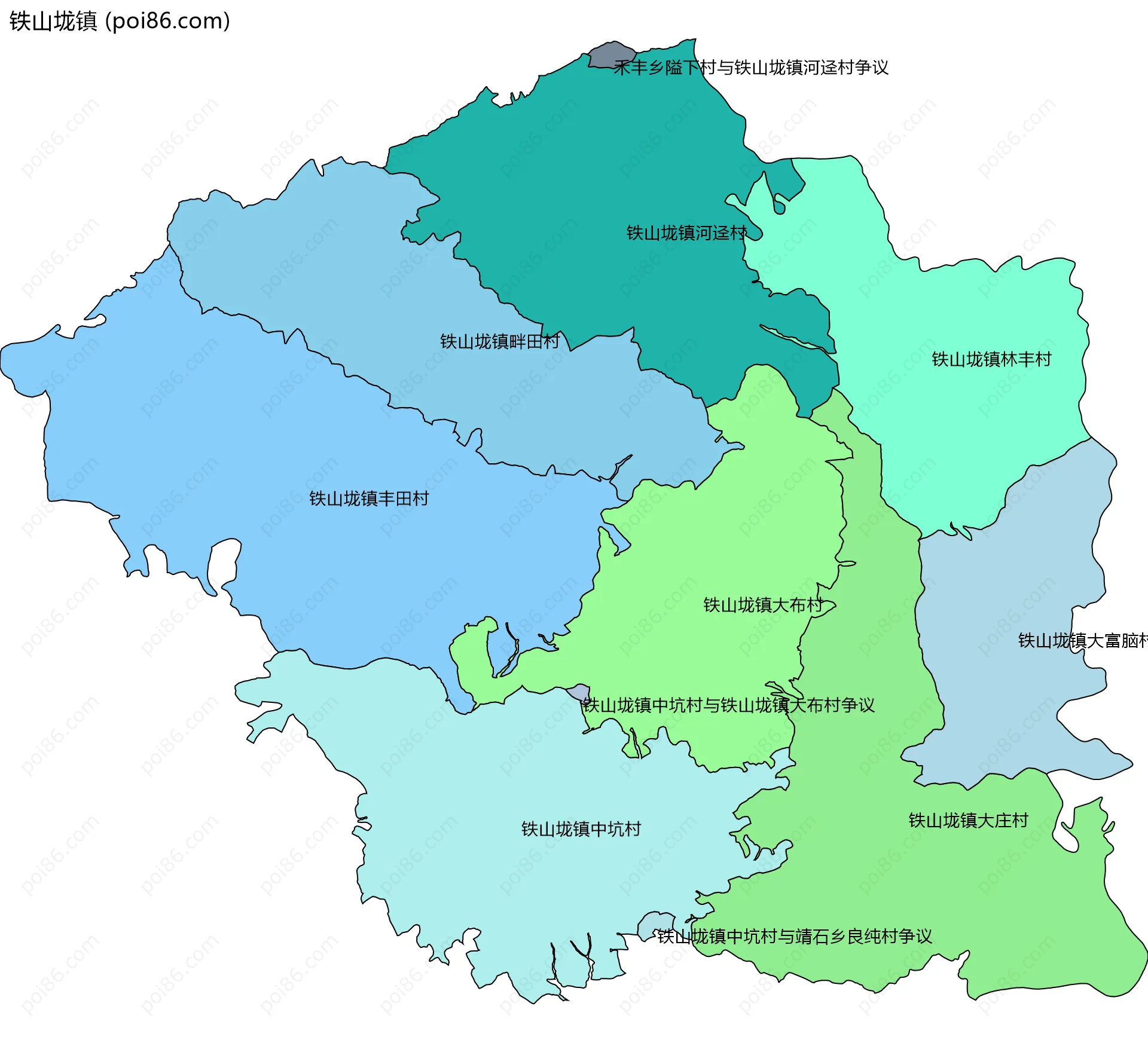 铁山垅镇边界地图(五级行政区划)